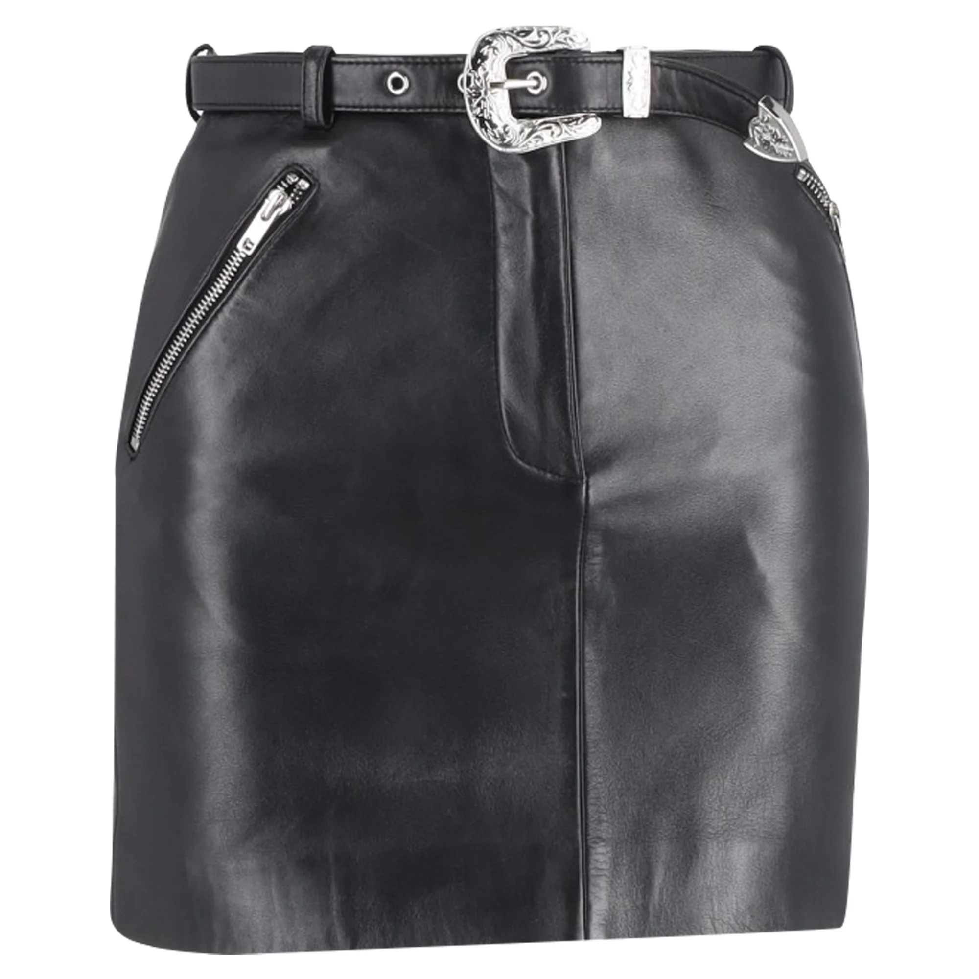 Maje Jerto Belted Mini Skirt in Black Leather