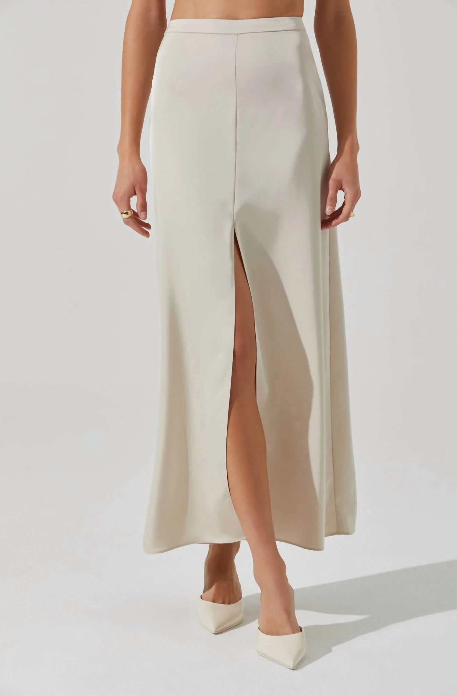 Vitella Satin Maxi Skirt In Ecru