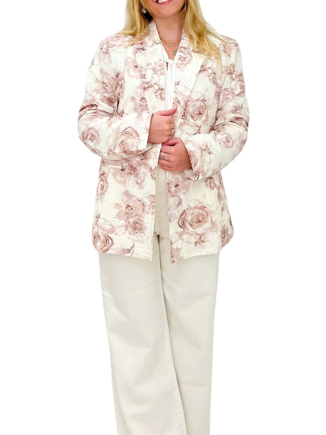 Betsy Flower Blazer In White