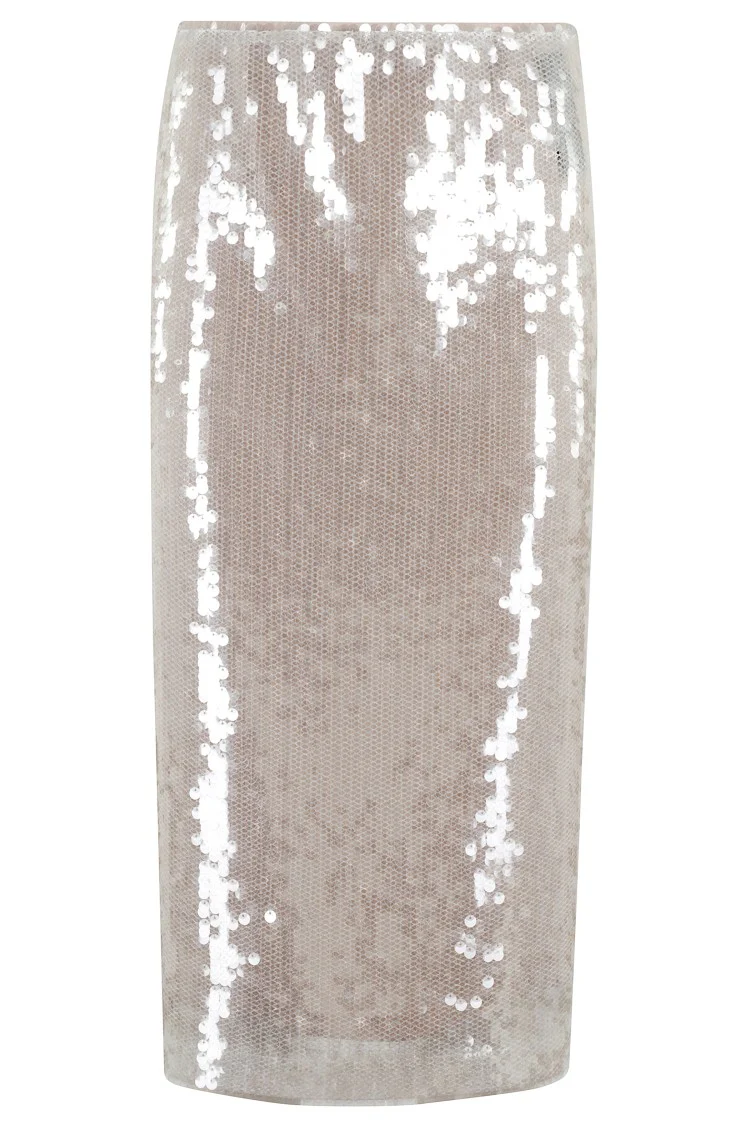 White Sequined Mesh Skirt