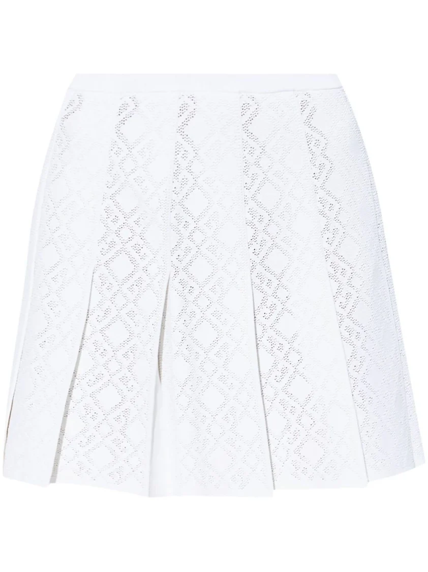 Pleated Pointelle Knit Skirt With Ribbed Waistband