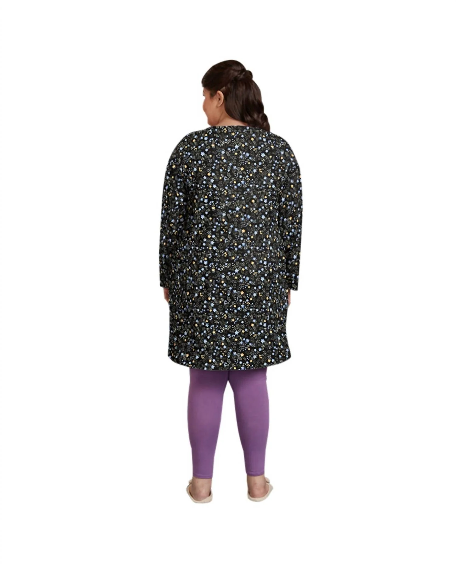 Cotton Long Sleeve Sleep Top - Plus In Black Ditsy Floral