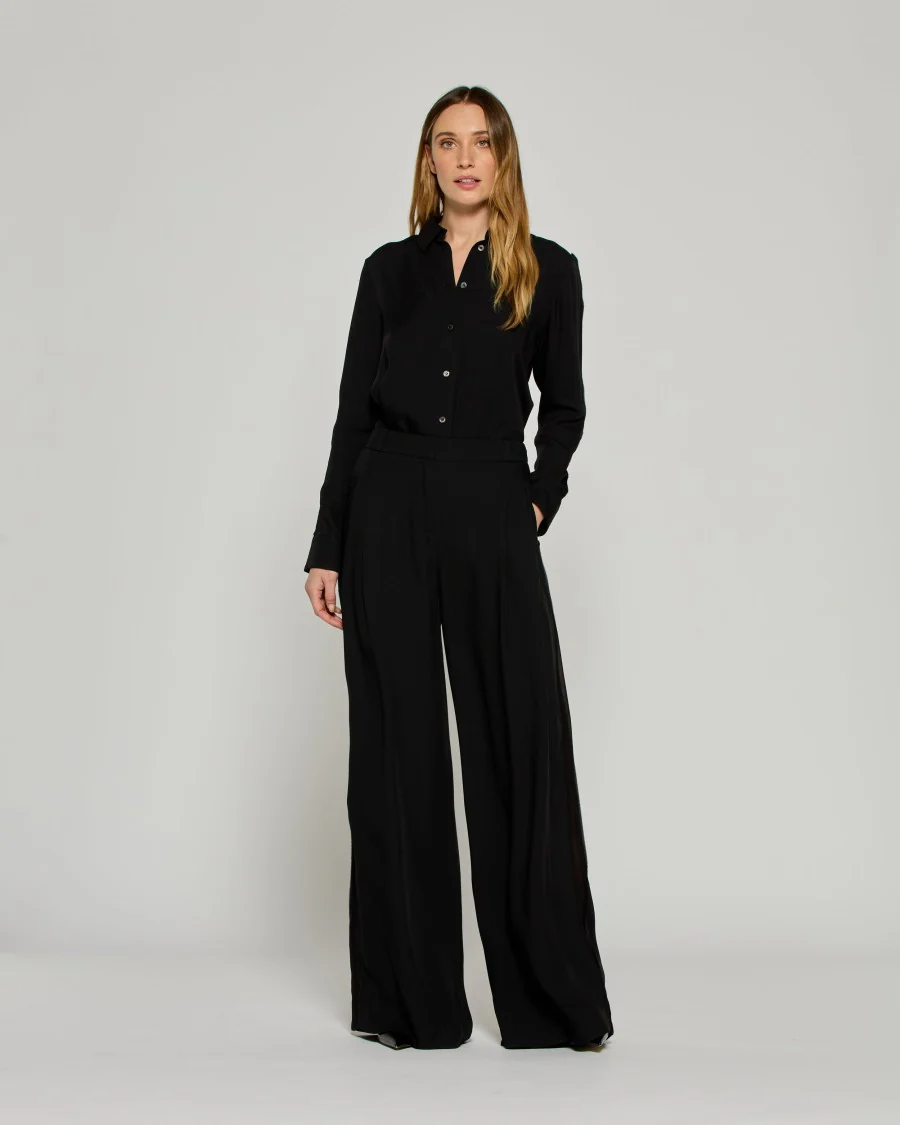 Serena Trouser With Georgette Trim - Black
