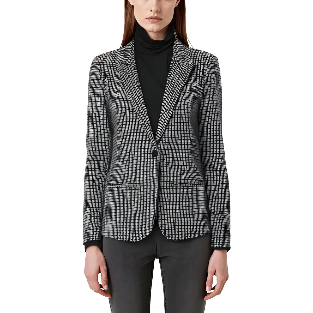 Womens Houndstooth Ponte One-Button Blazer