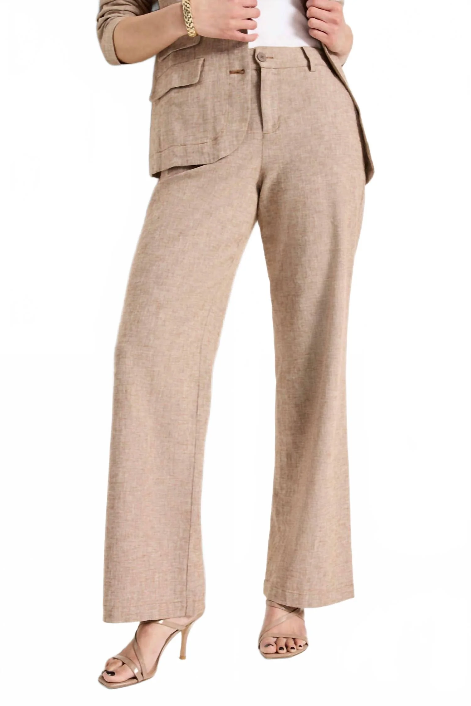 Linen Cotton Eliot Wide Leg Pant In Brown Mix