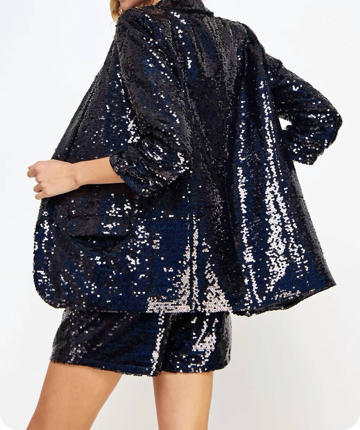 Full Sequin Blazer In Midnight Blue