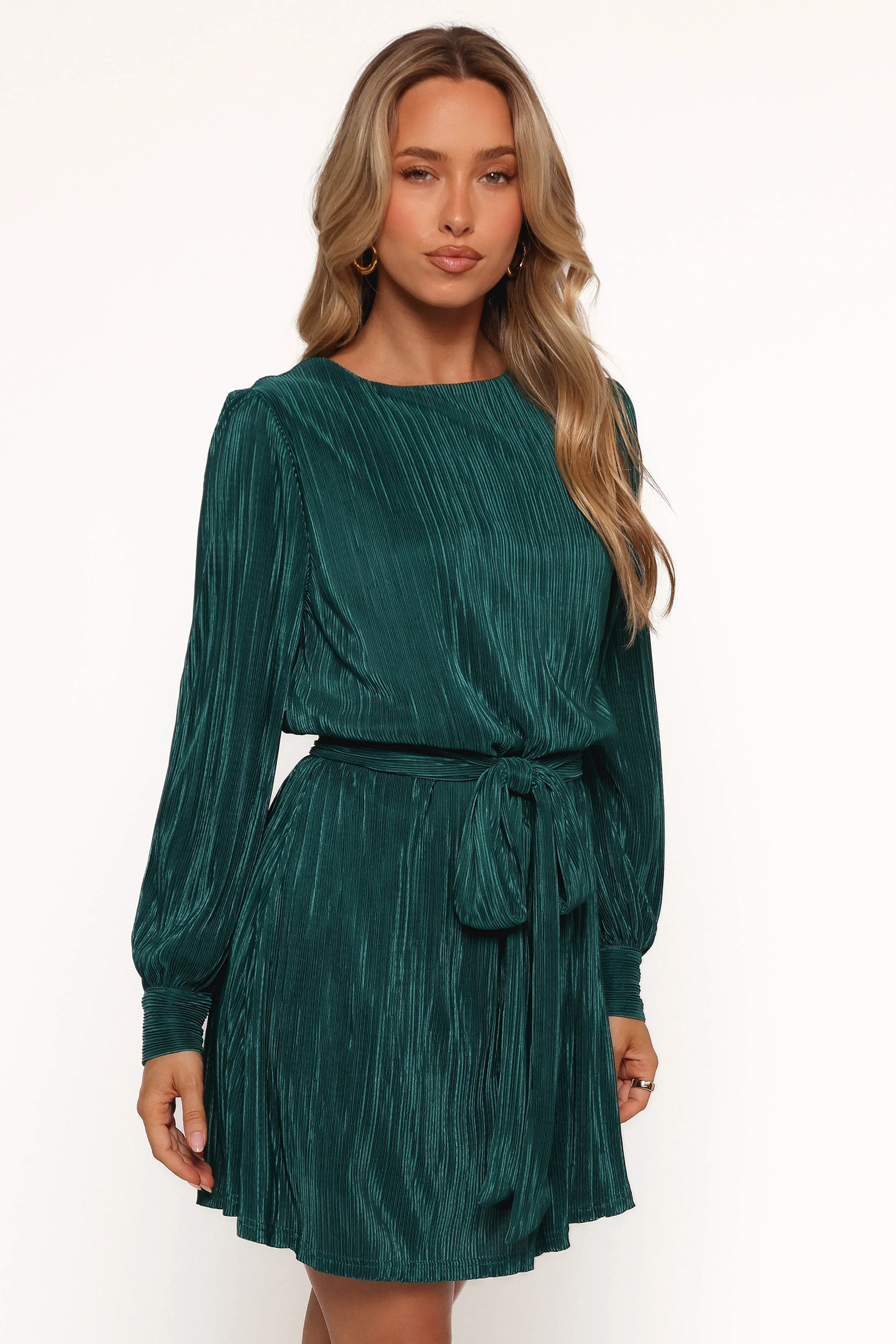 Joy Plisse Mini Dress - Dark Jade
