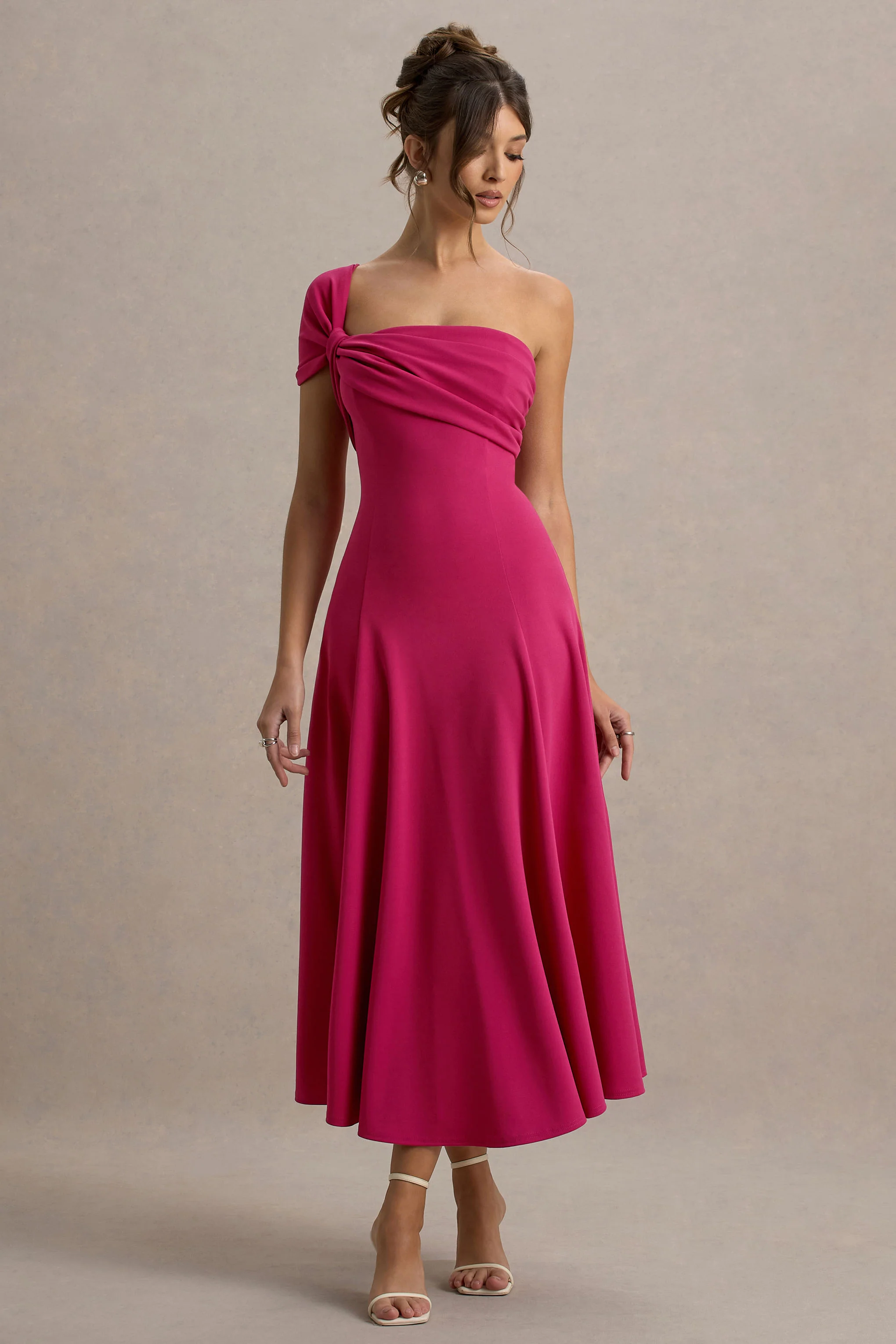 Malta | Hot Pink One-Shoulder Midi Dress