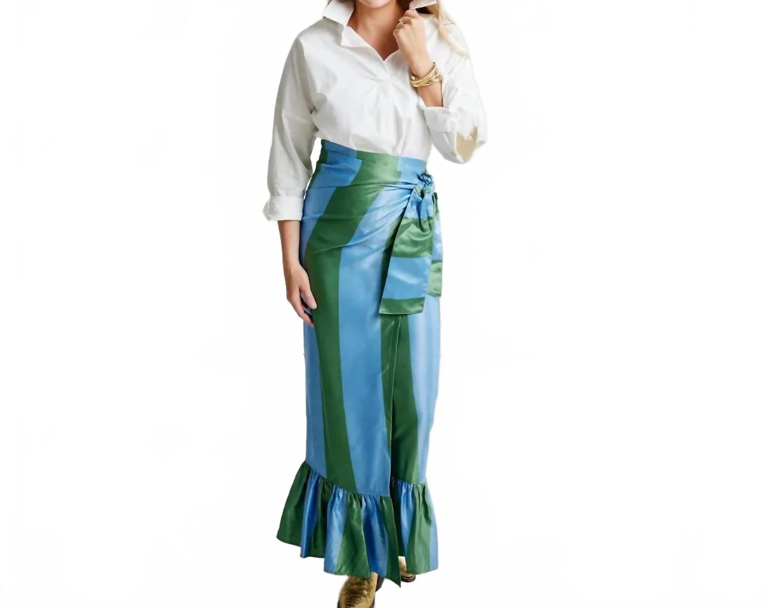 Whitney Wrap Skirt In Green/blue