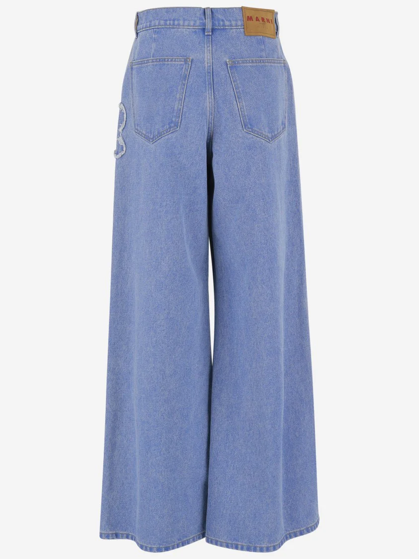Cotton Denim Jeans With Appliqués
