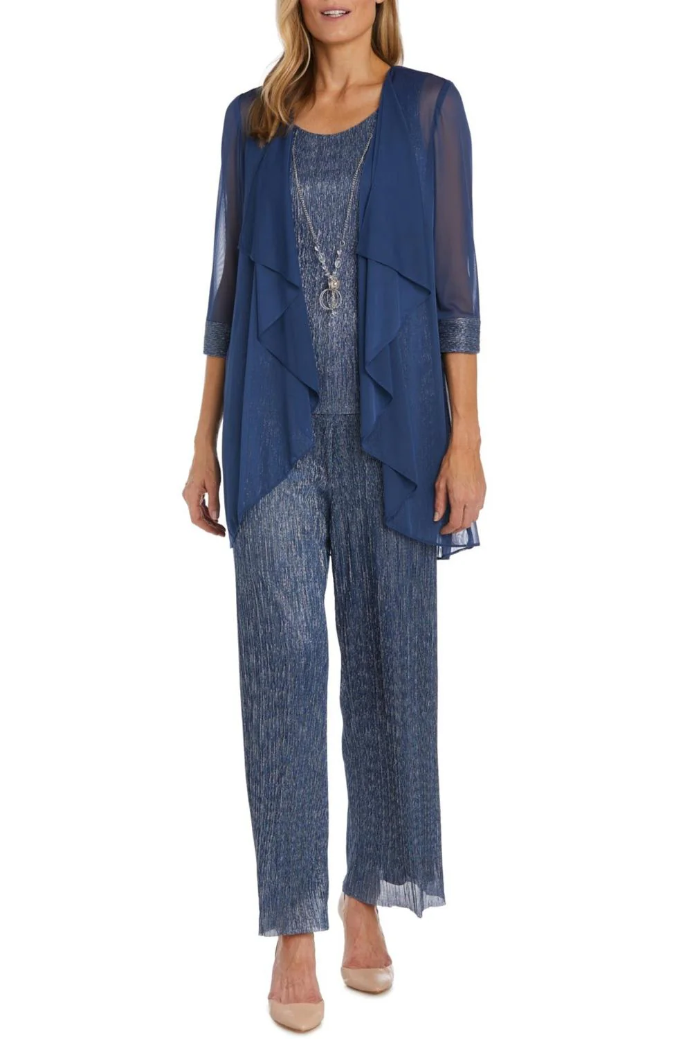 3-Piece Jacket Tank Pants Evening Set In Denim