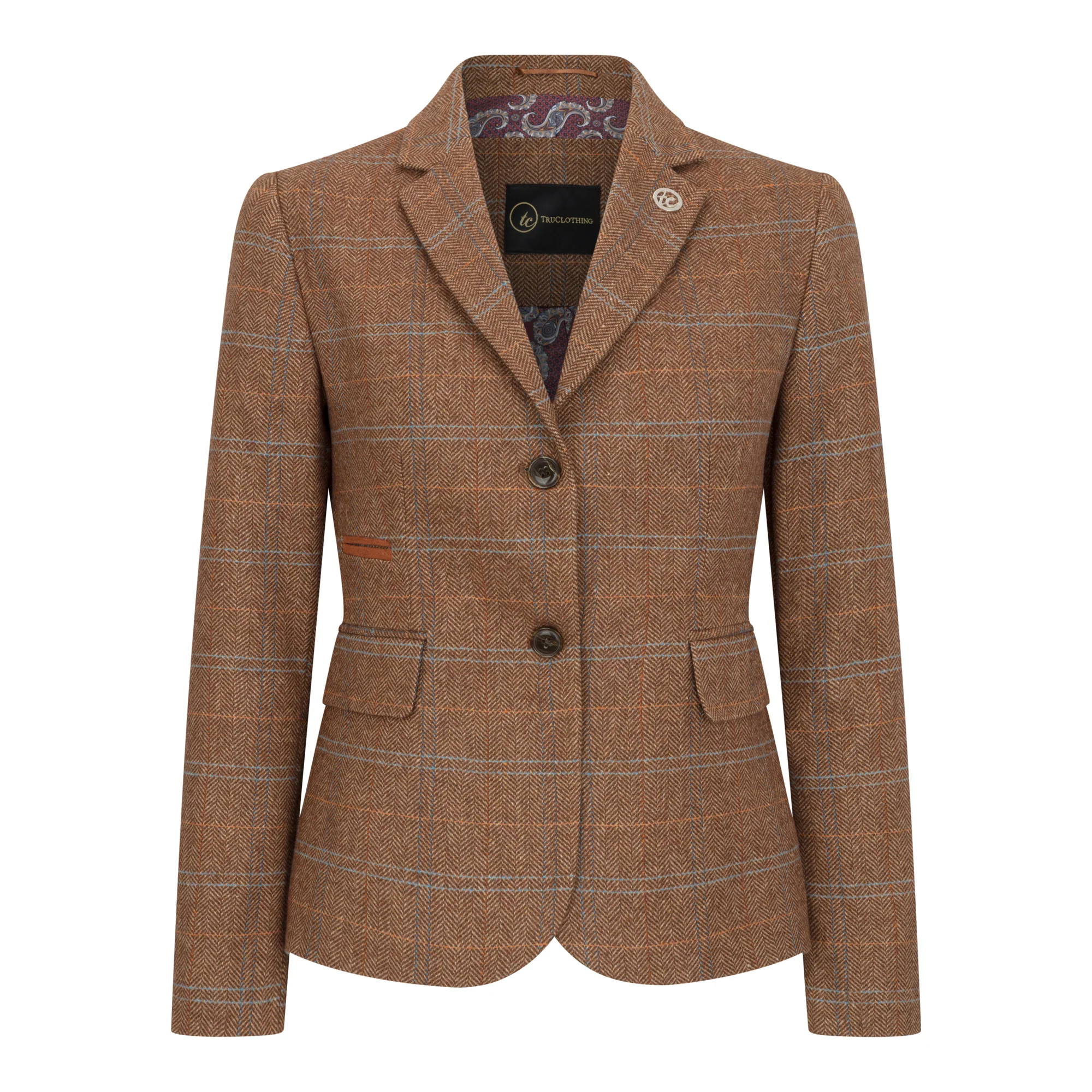 Women's Oak Brown 2 Piece Set Tweed Blazer Waistcoat in Herringbone Check