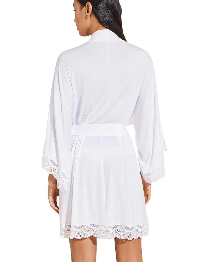 Eberjey Mariana Mademoiselle Kimono Robe Women's Large White Stretch Tie ERK629