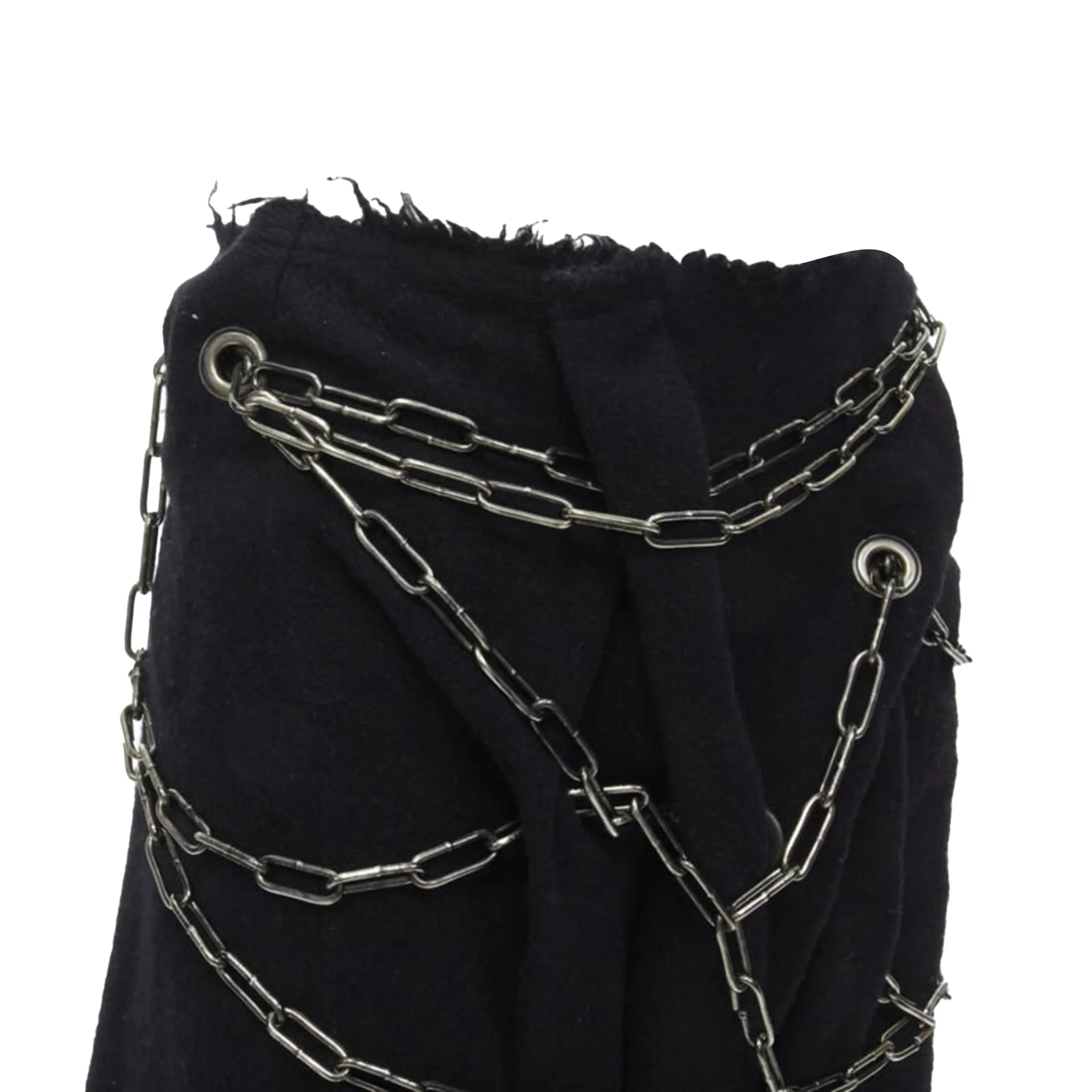 Junya Watanabe boiled wool frayed punk chain midi skirt