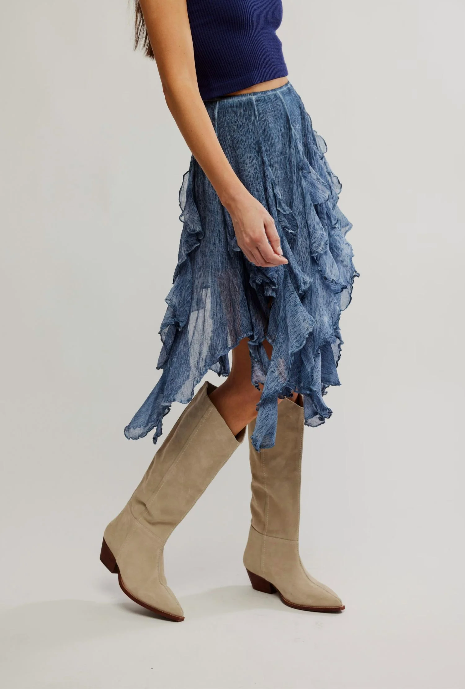 Susanna Knee-Length Midi Skirt In Dark Denim