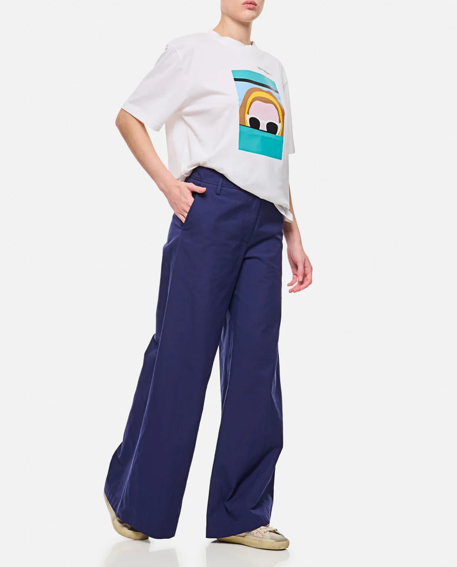 Relaxed-Fit Blue Cotton Wide Trousers