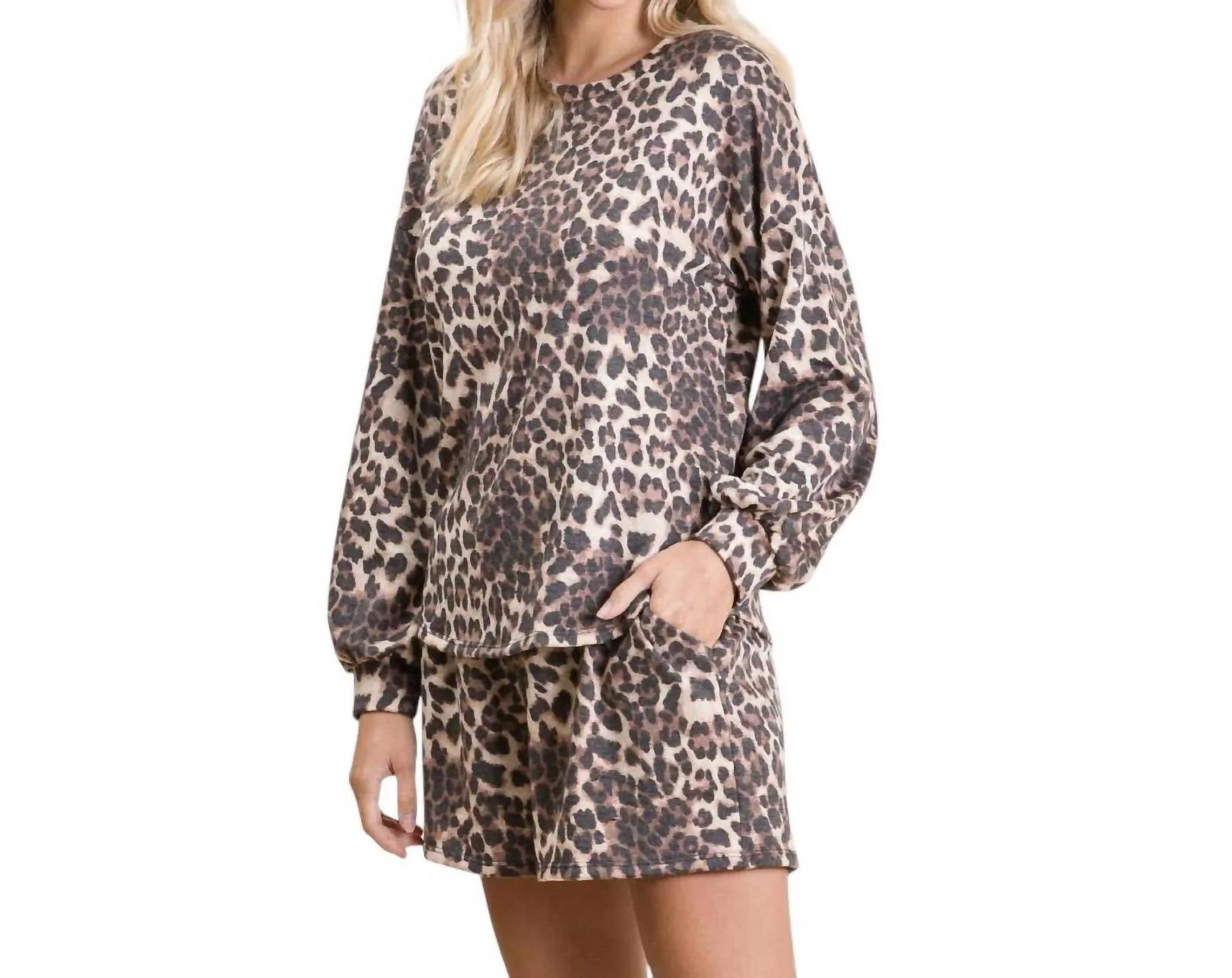 Leopard French Terry Lounge Set In Brown