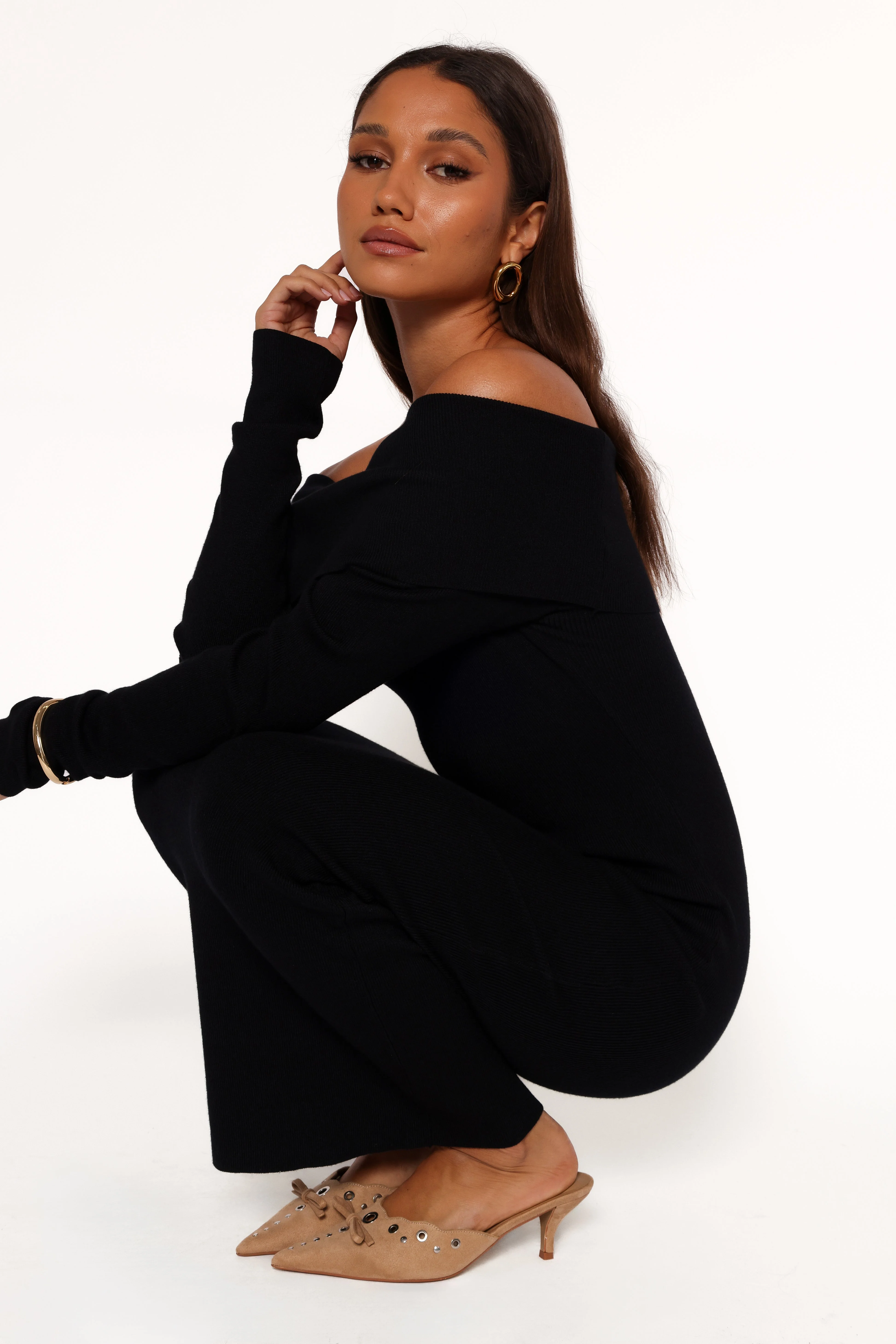 Archie Off The Shoulder Midi Dress - Black