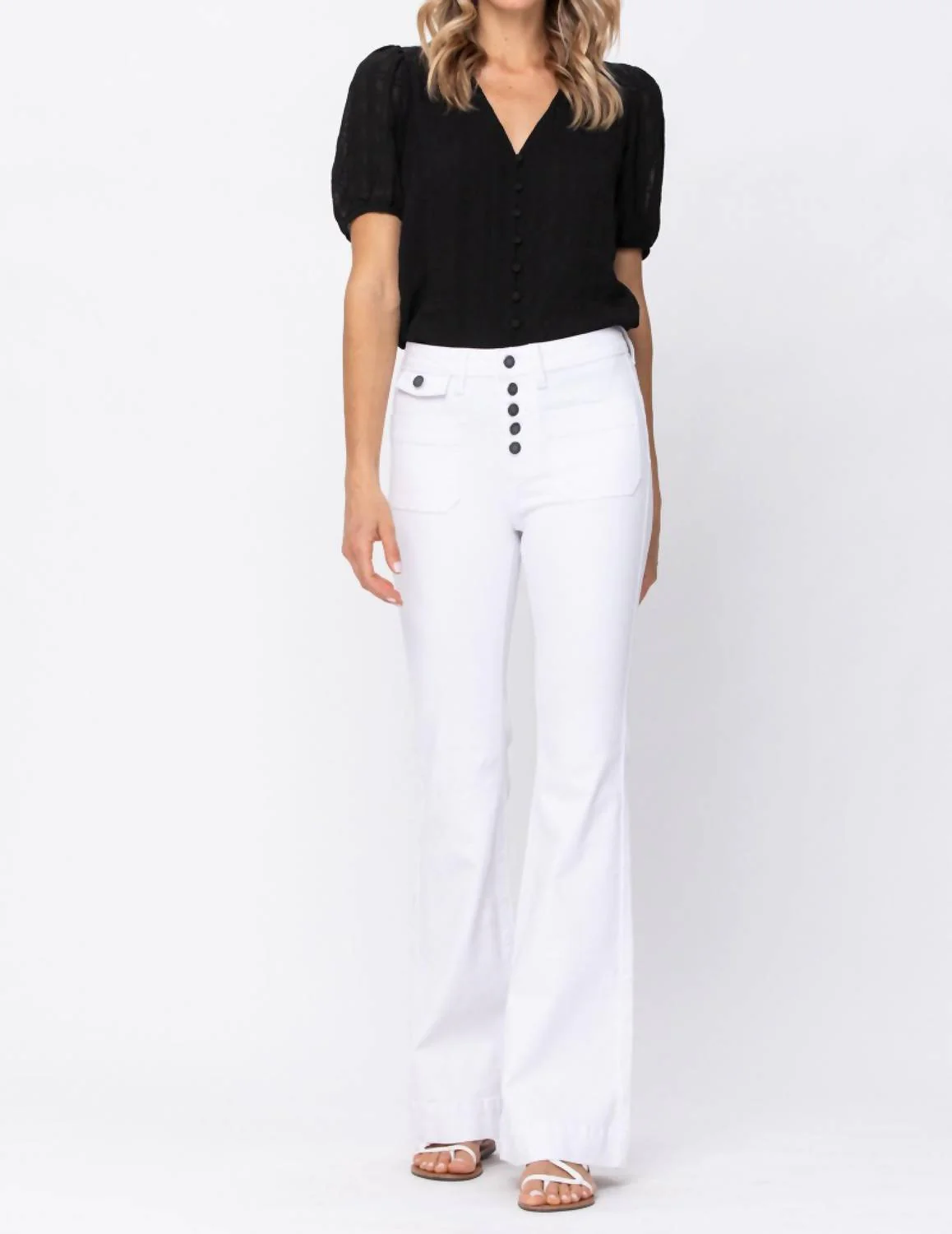 Patch Pocket Flare Jeans In White