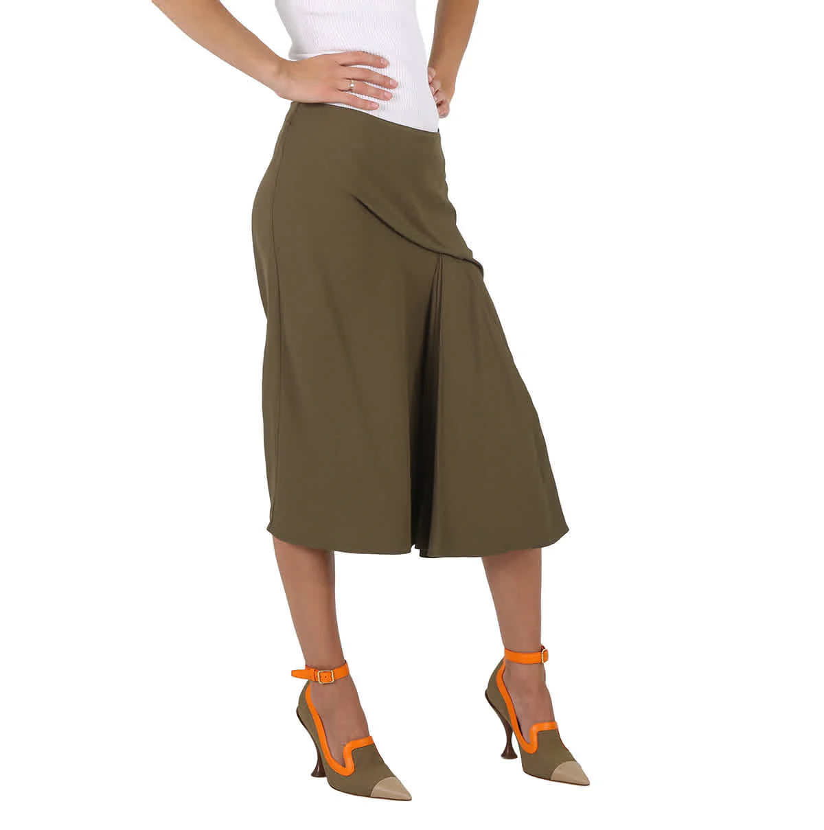 Versace Ladies Caramel Draped Midi Skirt