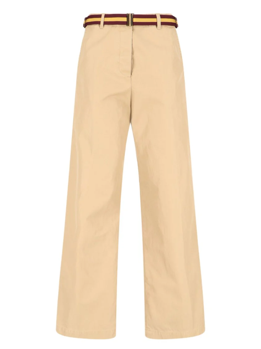 Beige Cotton Wide-Leg Pants