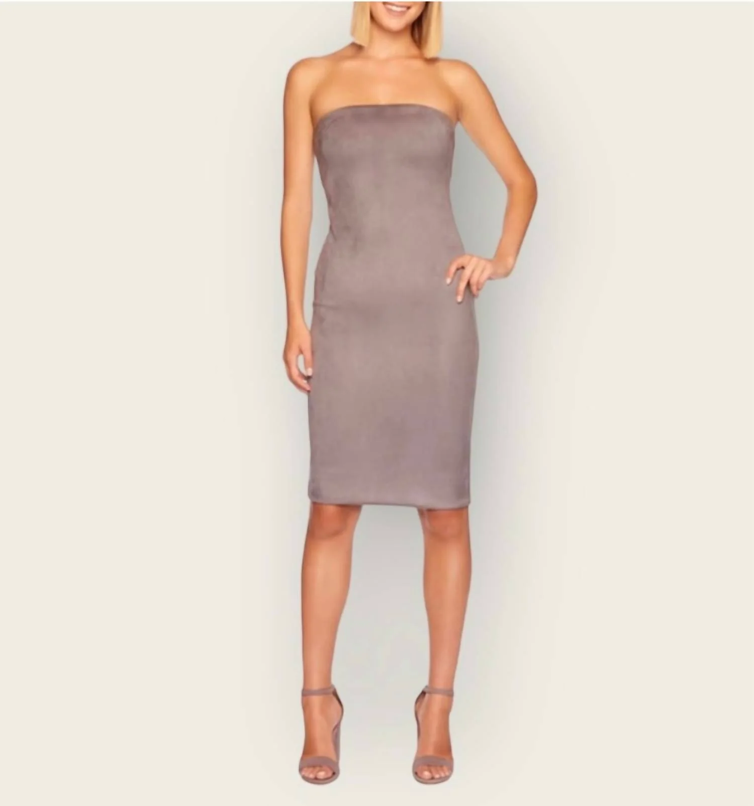 Tube Faux Suede Dress Midi In Silver