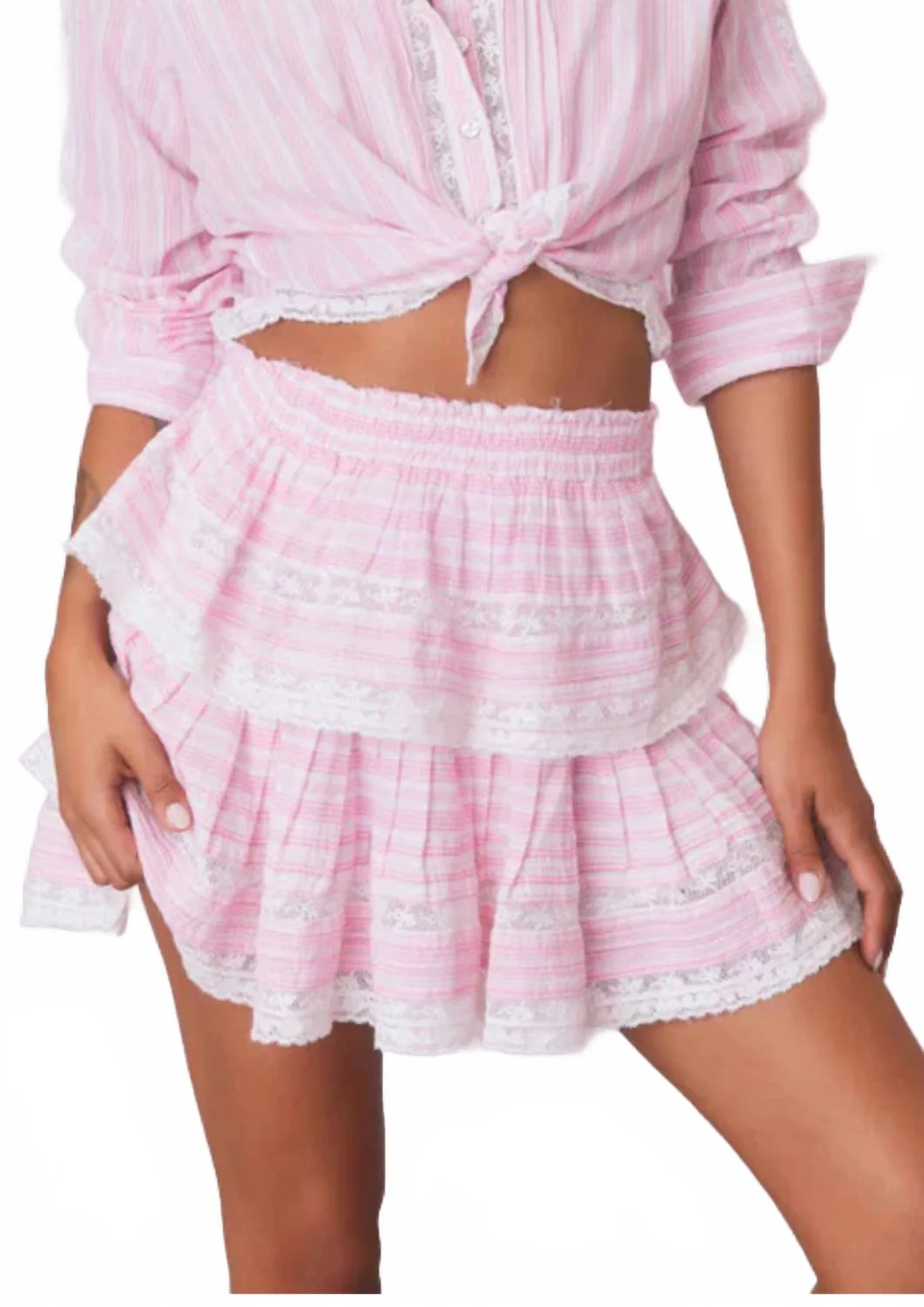 Ruffle Stripe Cotton Mini Skirt In Captiva Pink