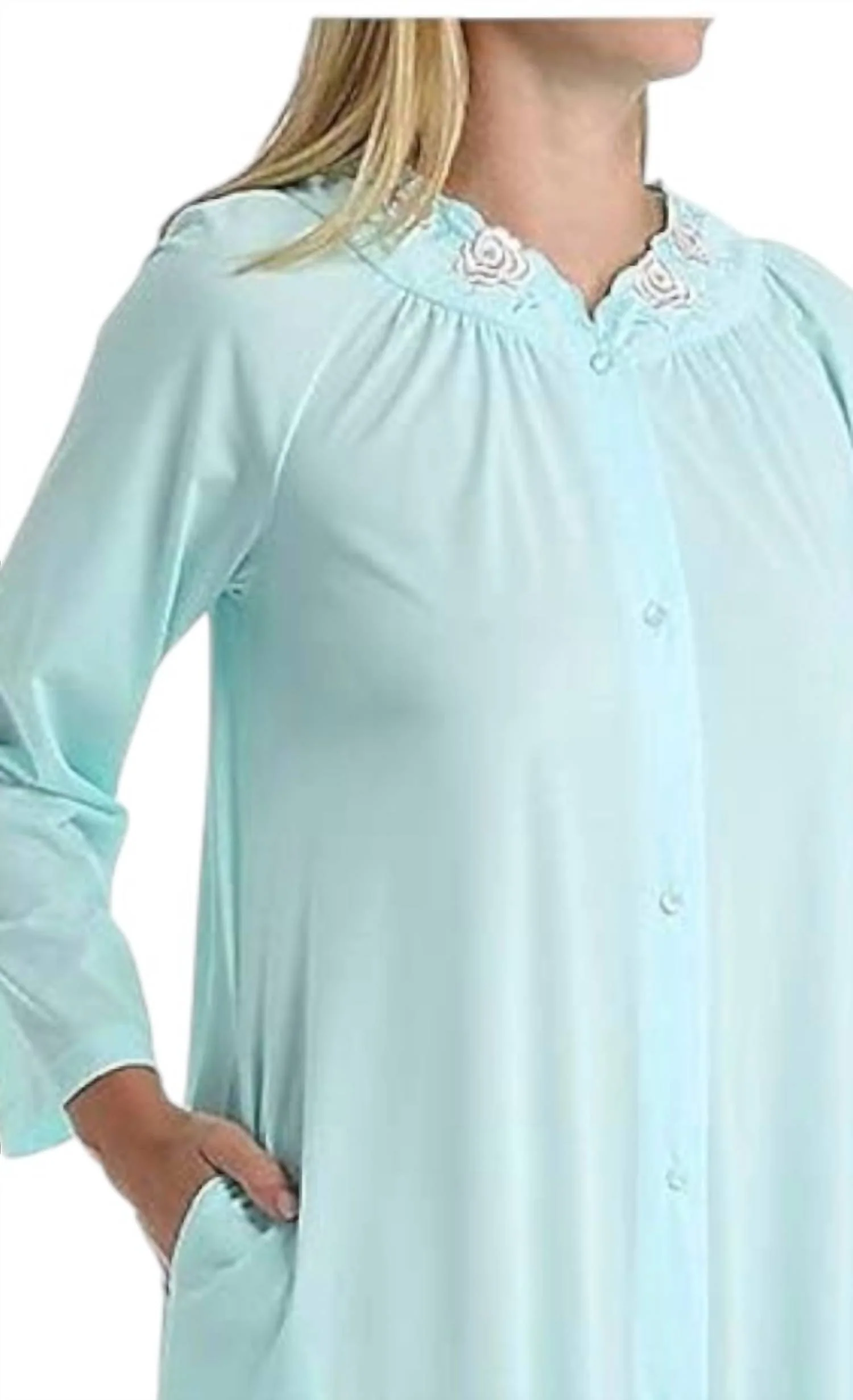 Long Sleeve Button Down Robe In Seafoam