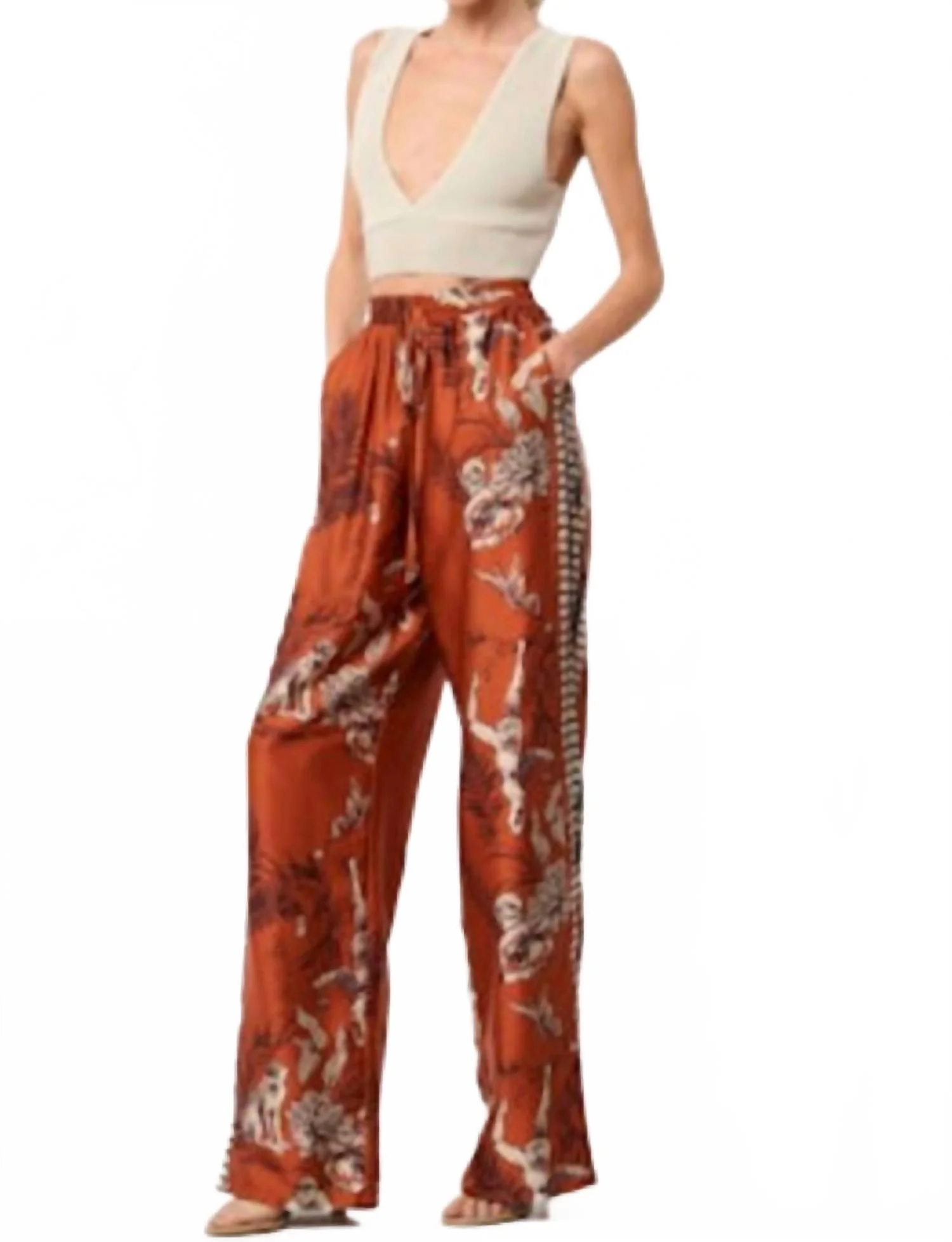Satin Monkey Print Pants In Multi