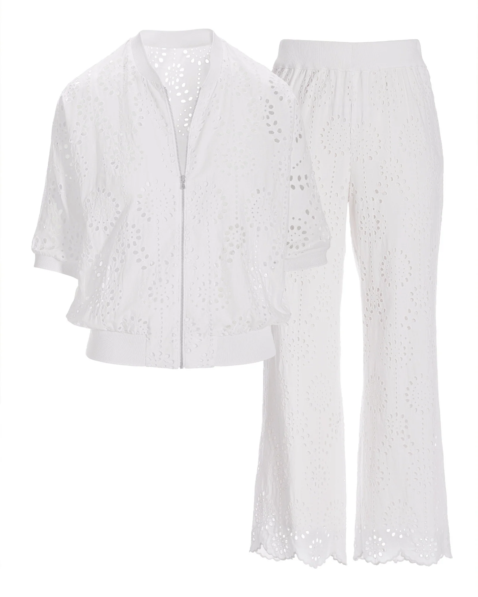 Eyelet Jacket and Pant Sport Set White