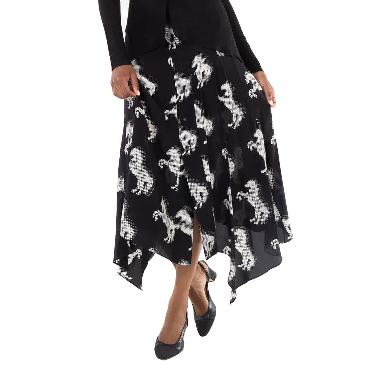 Stella Mccartney Ladies Black Graphic-Print Silk Midi Skirt