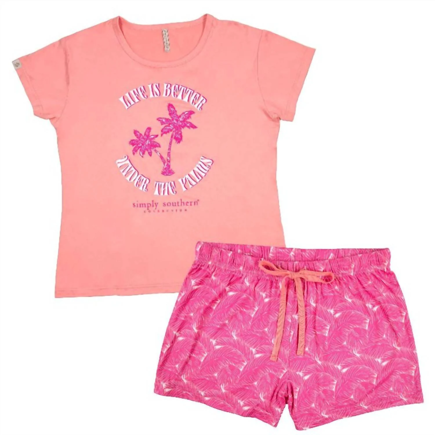 Pajama Loungeset In Pink Palm