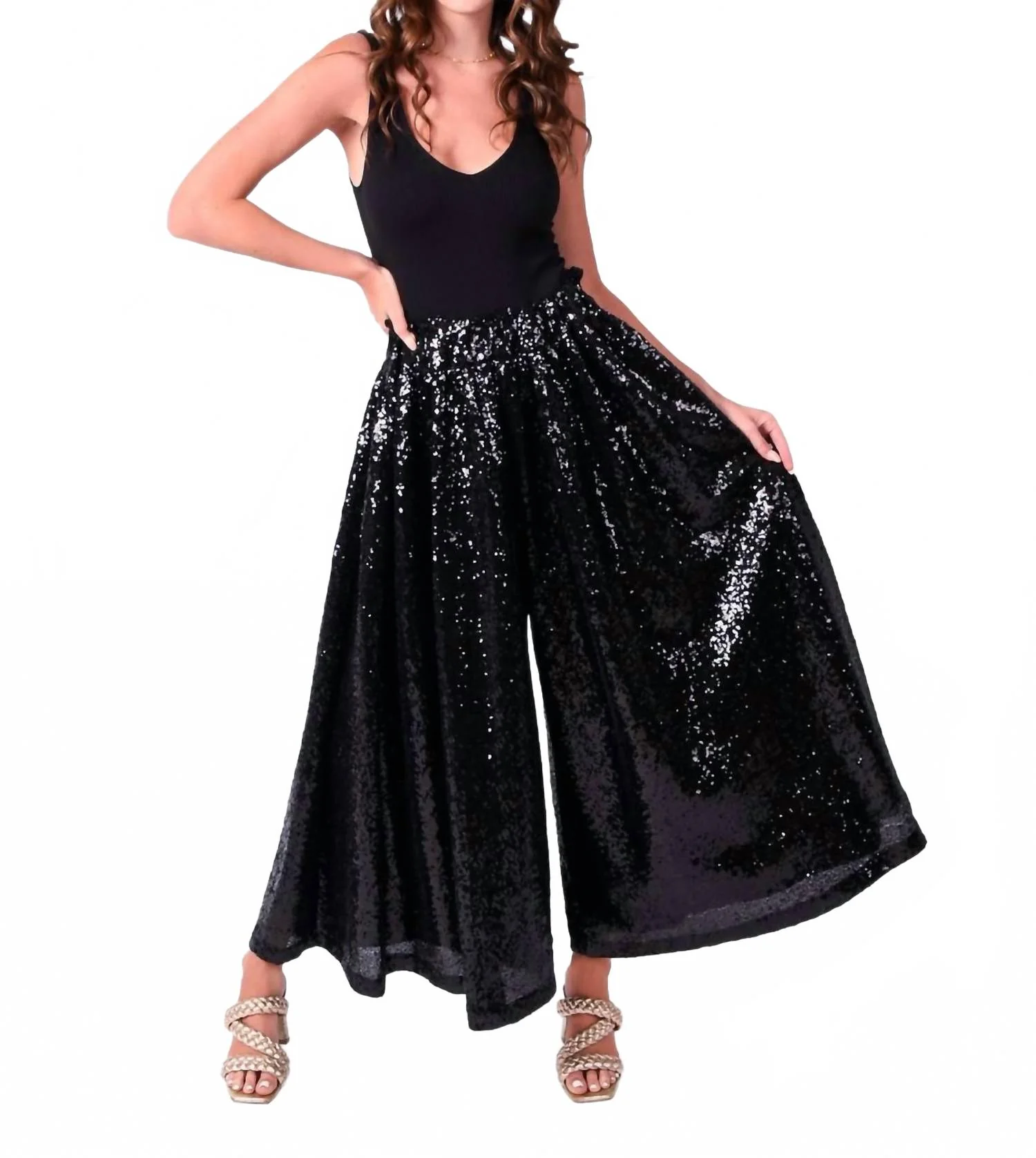 Palazzo Pant In Black Sequin