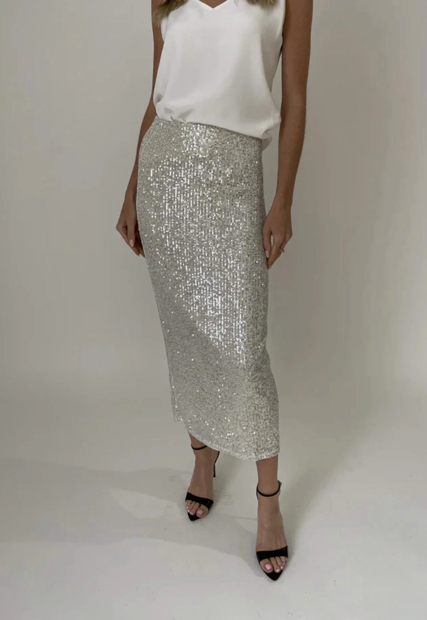 Joy Pencil Skirt In Silver