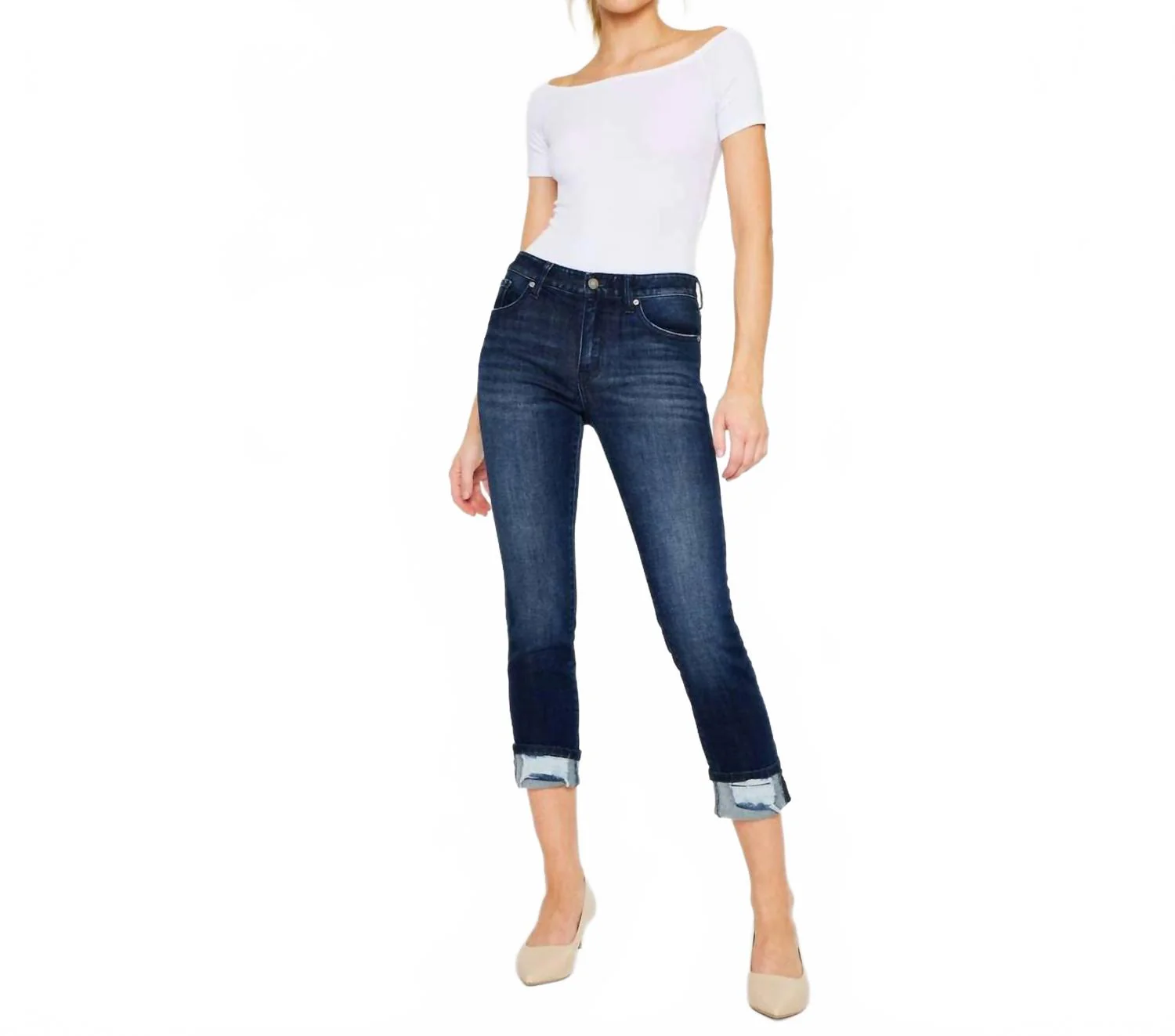Skinny Leg Cuffed Jeans In Blue
