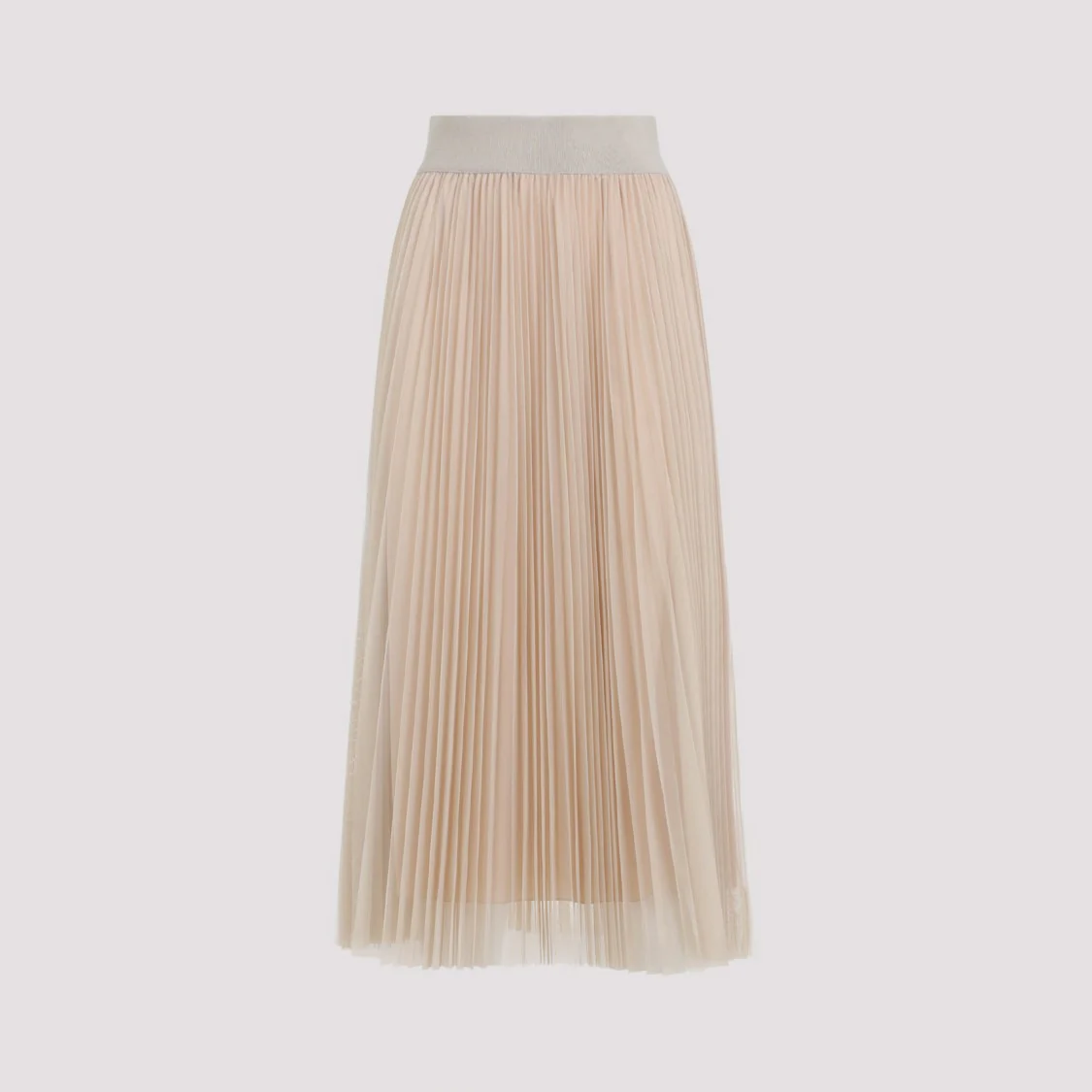 Tulle Beige Polyeser Midi Skirt