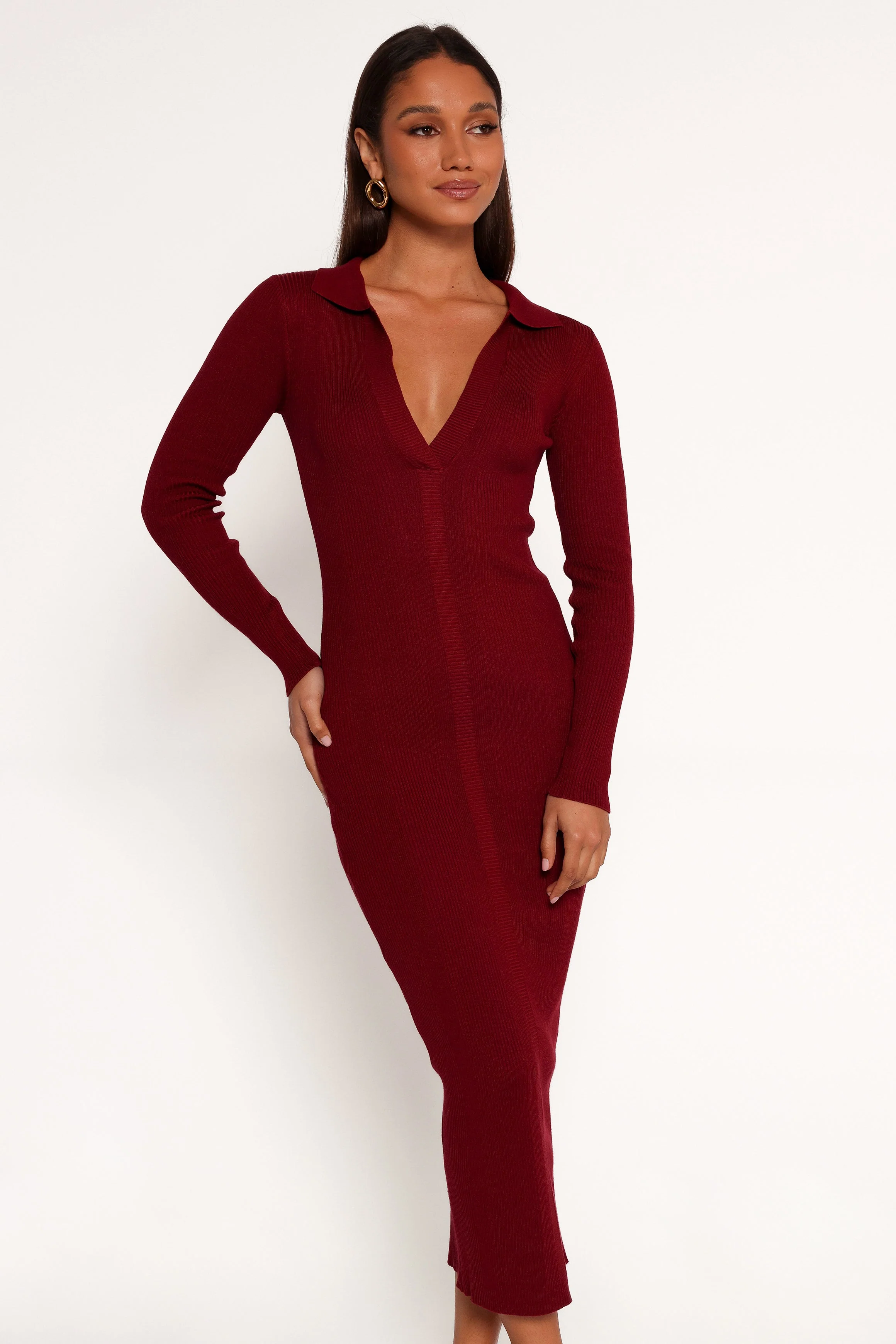 Collins Long Sleeve Midi Dress - Wine
