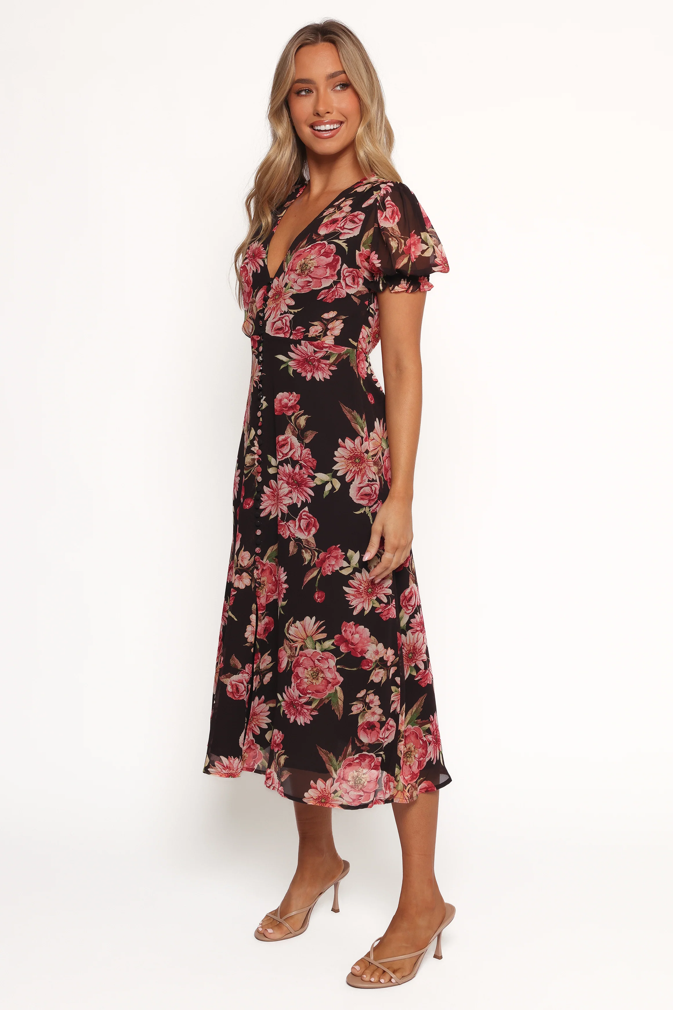 Logen Floral Midi Dress - Black Floral