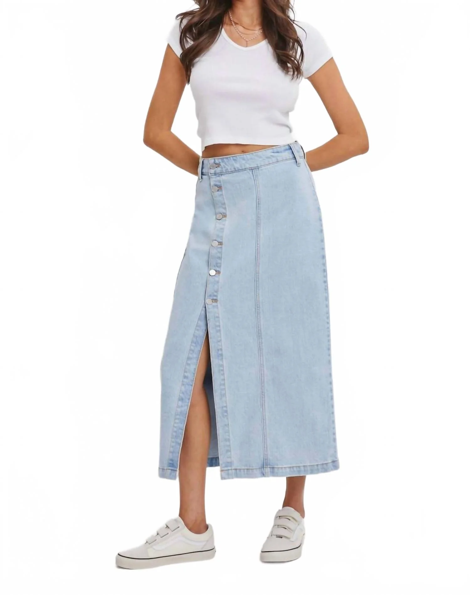 Sammy Denim Midi Skirt In Light Wash Denim