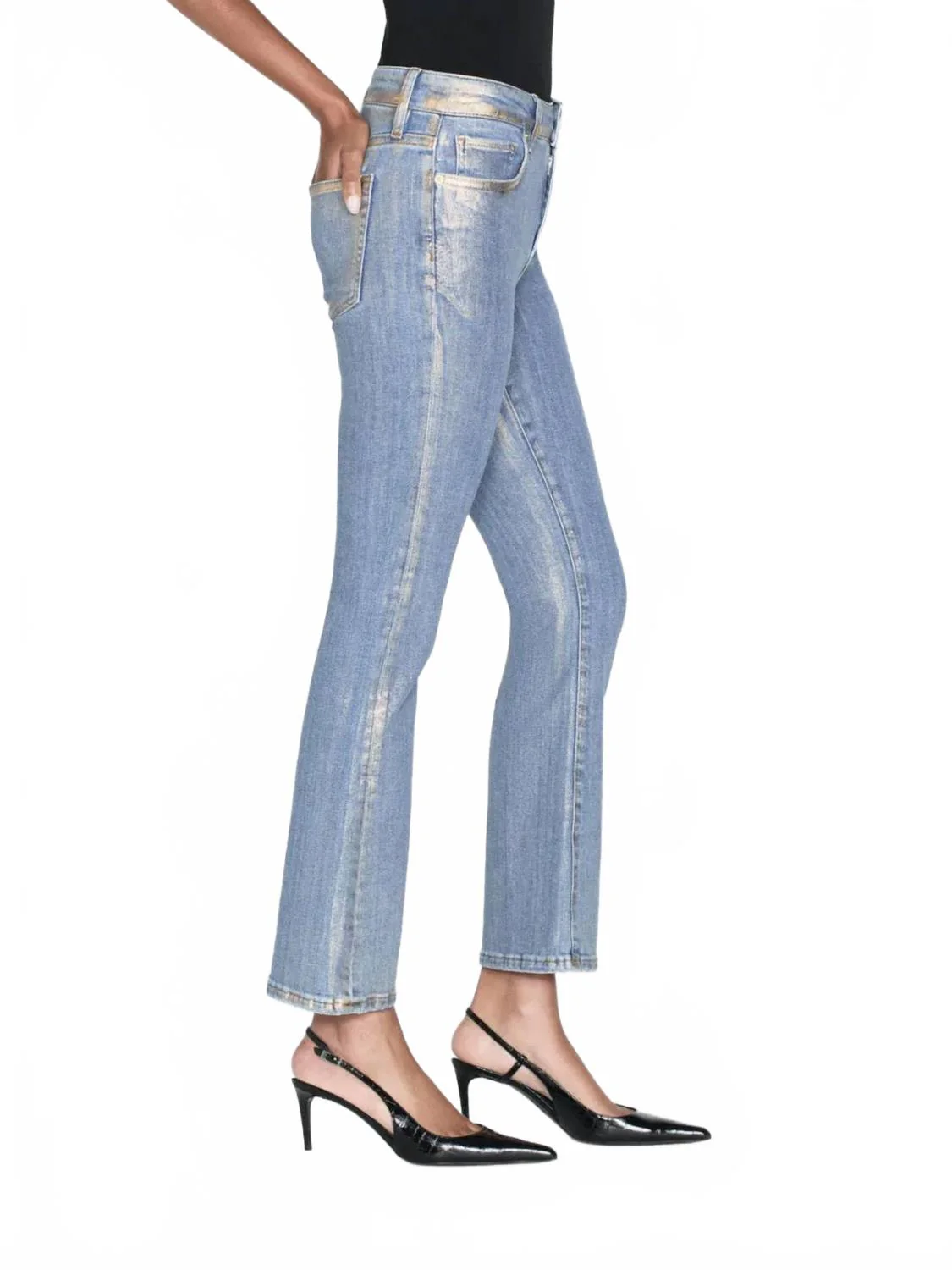 Le Crop Mini Boot Jeans In Gold Hologram