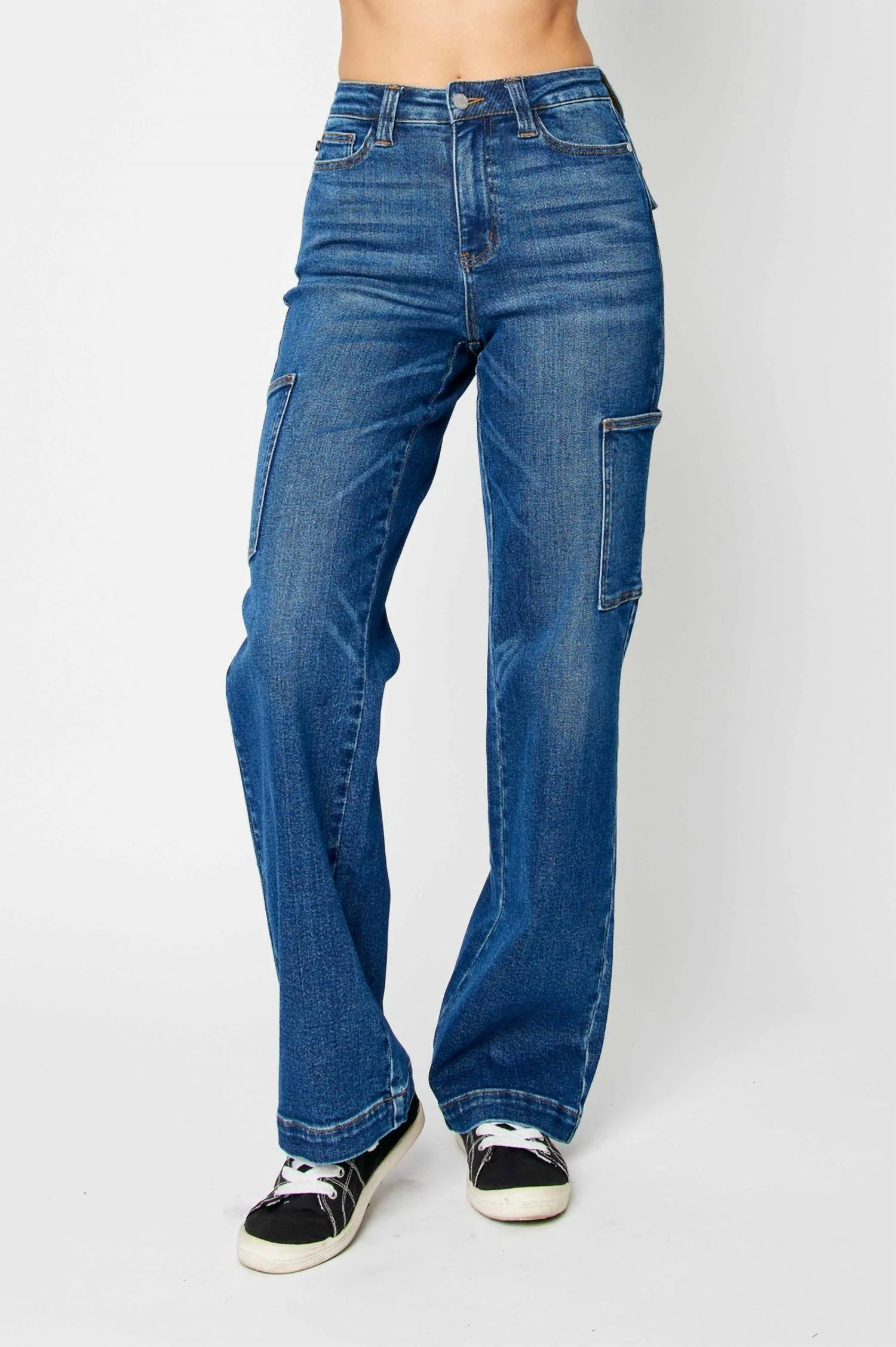 High Waist Cargo Bootcut Jeans In Dark Wash