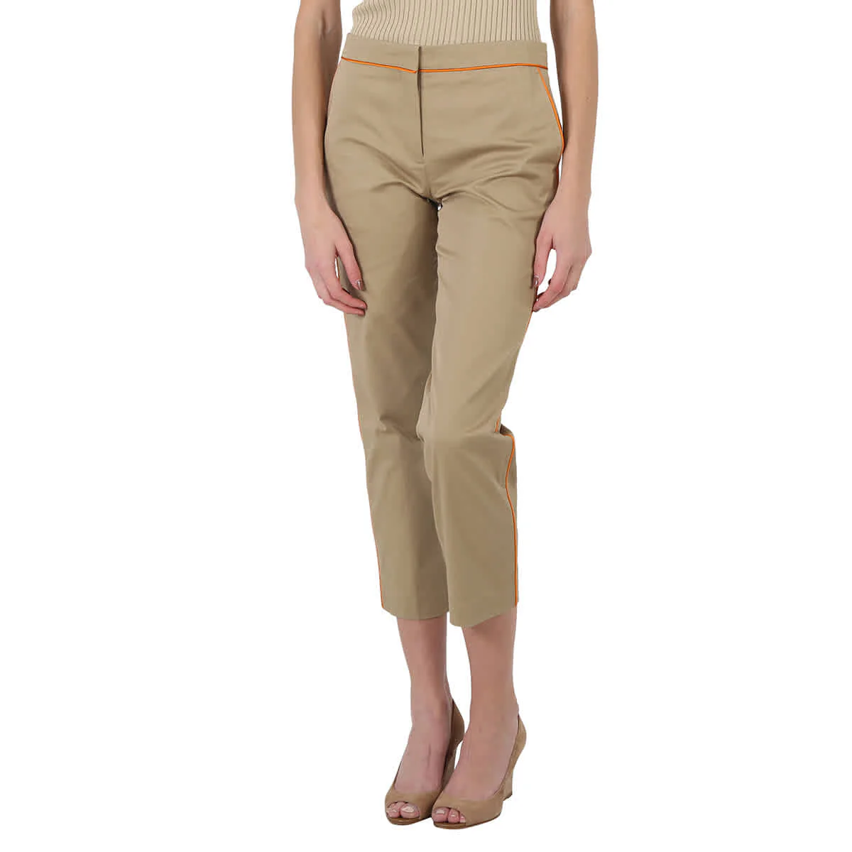 Burberry Ladies Silk Trim Cropped Cotton Chinos