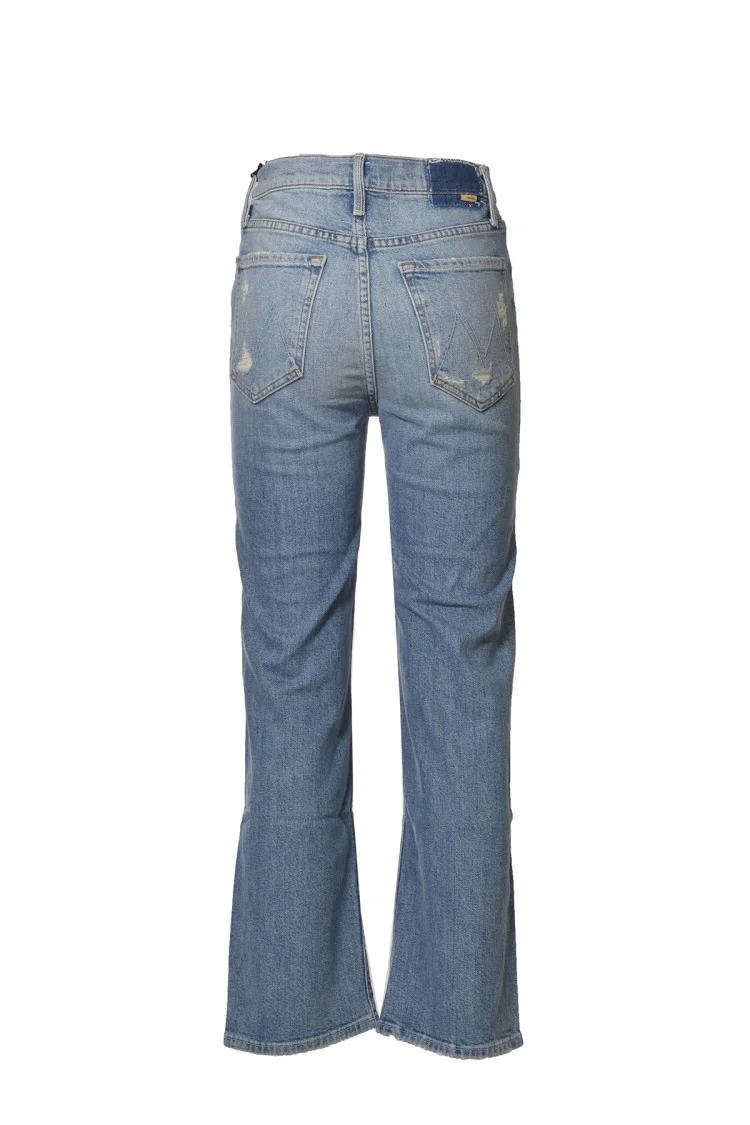 Distressed Straight Leg Jeans In Blue Denim