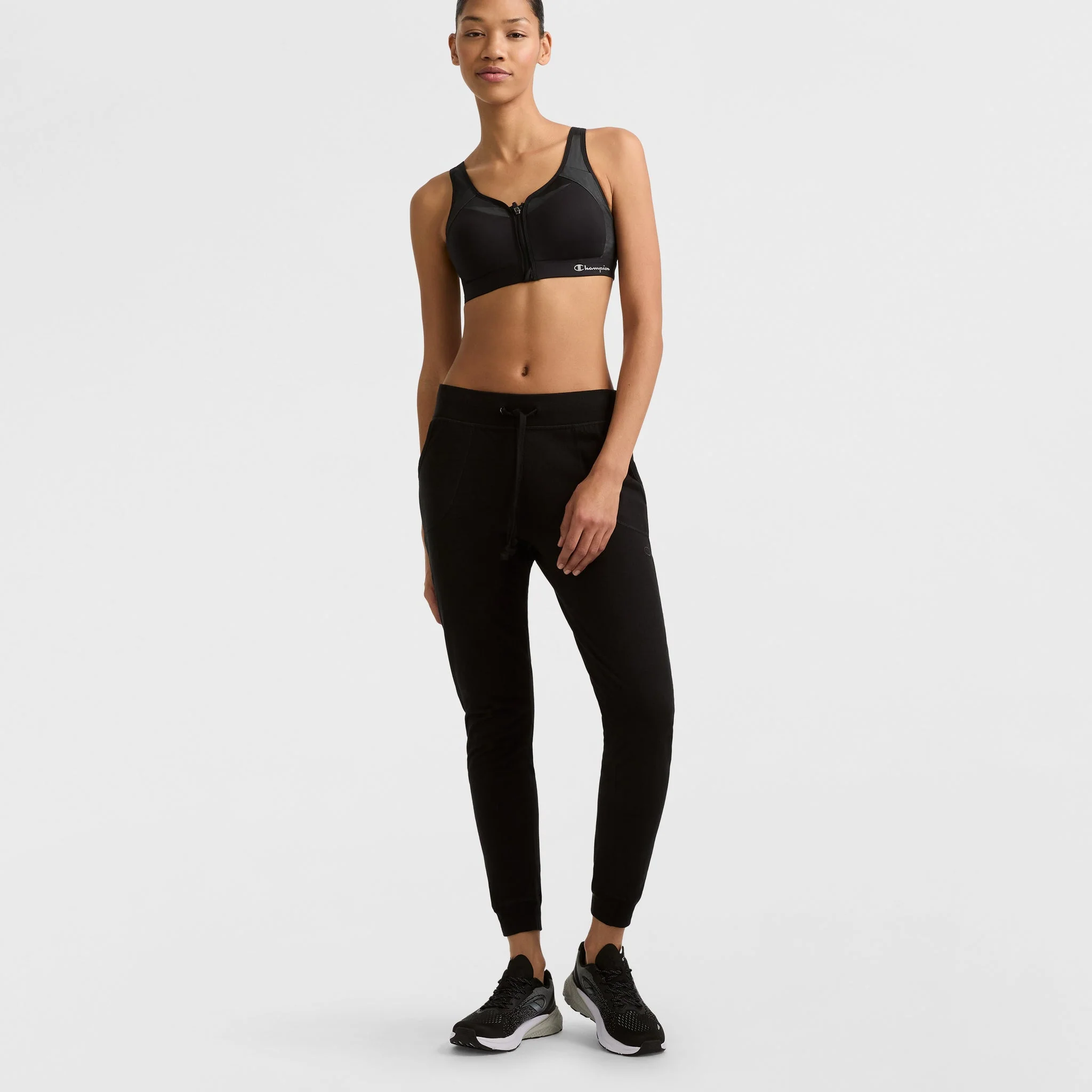 Motion Control Zip Sports Bra, Wirefree, Script Logo