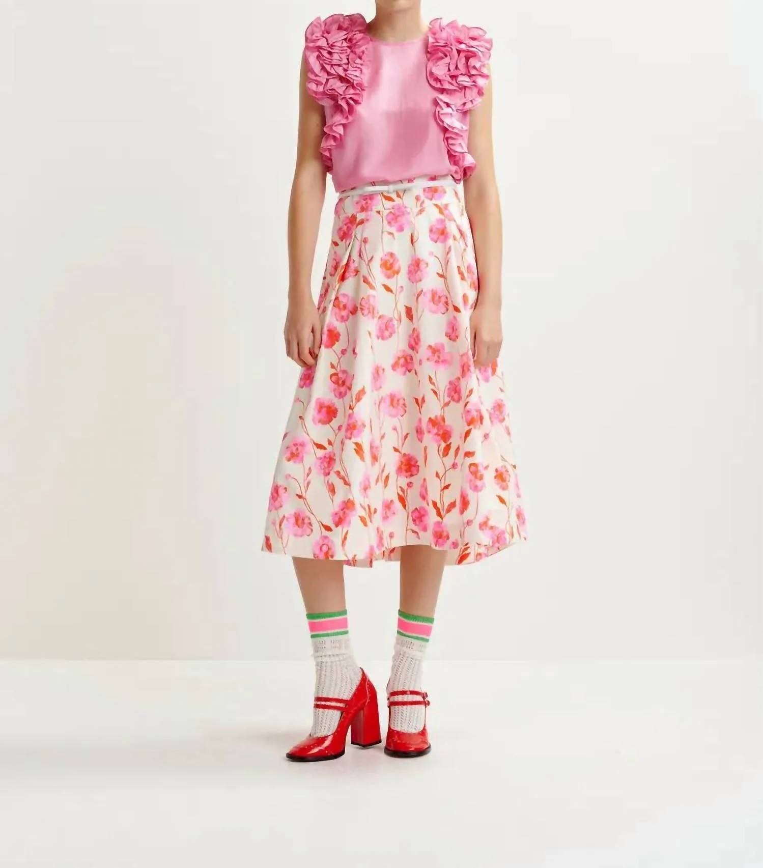Hosanna Pleated Skirt In Off-White/pink/red