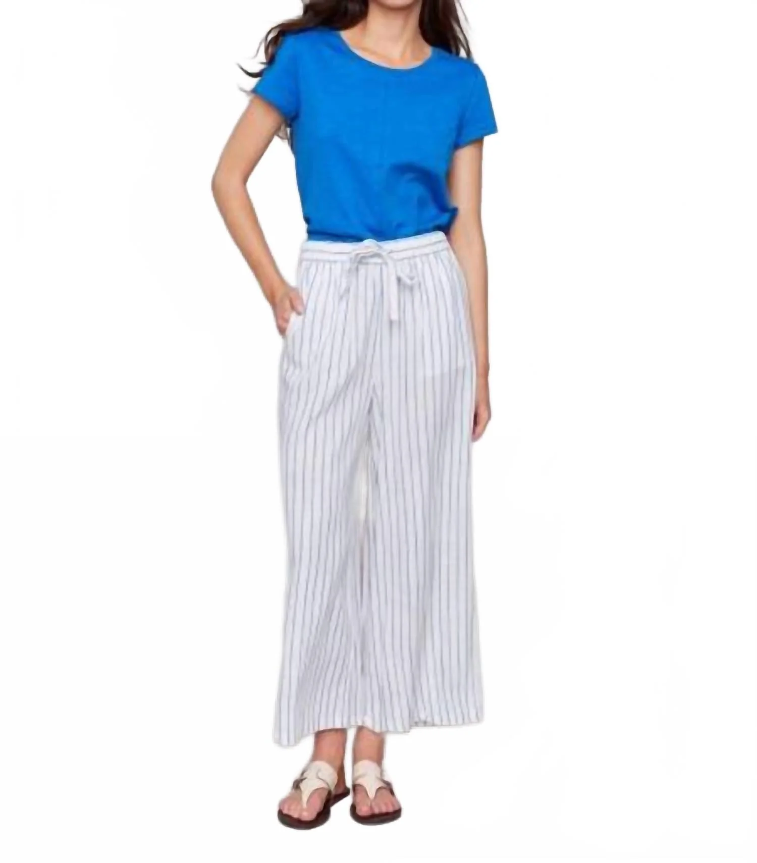 C5657-787A - Pull On Yarn Dye Stripe Pant In Blue/white