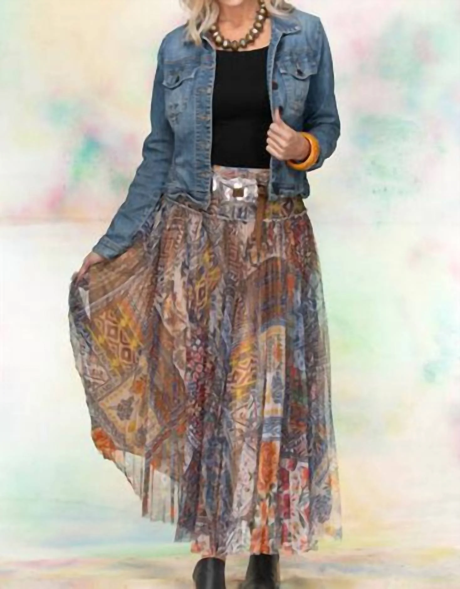 Cheyenne Nomad Pleated Skirt In Brown Multi