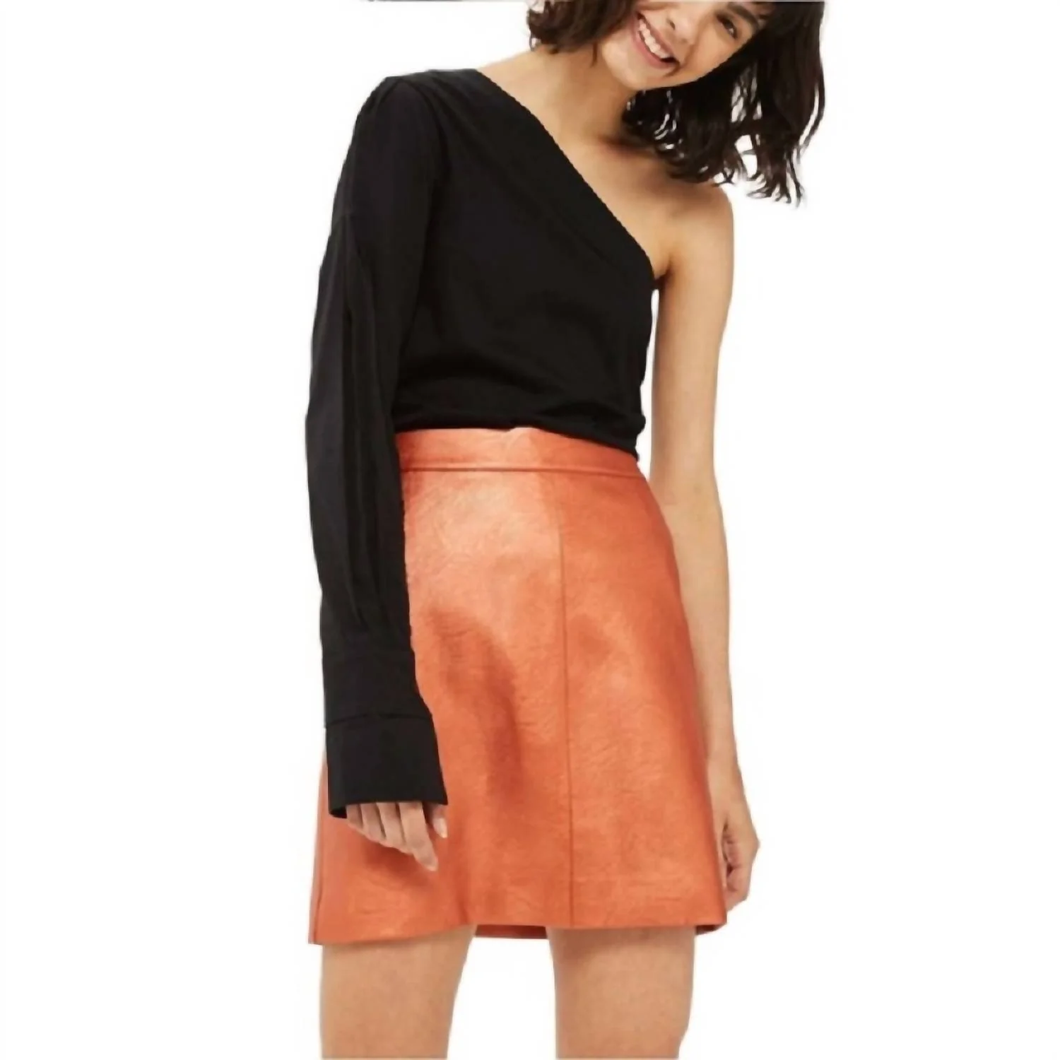 Mini Faux Leather Skirt In Orange