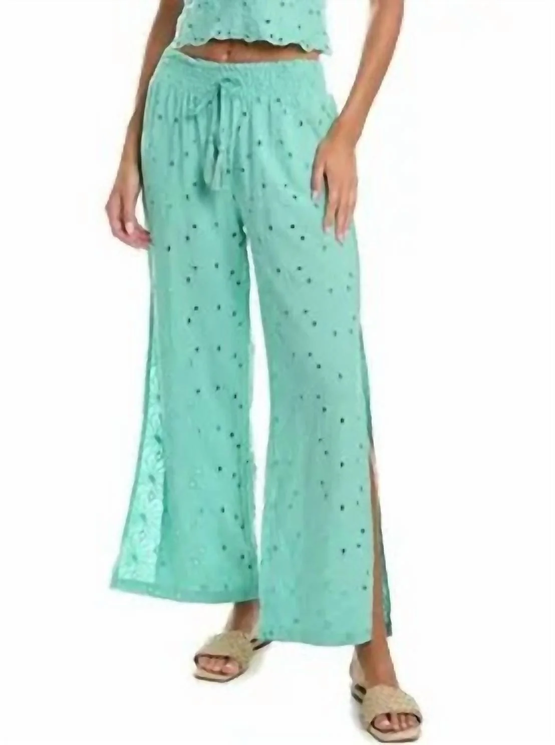 Floral Eyelet Gaucho Pant In Paradise Green