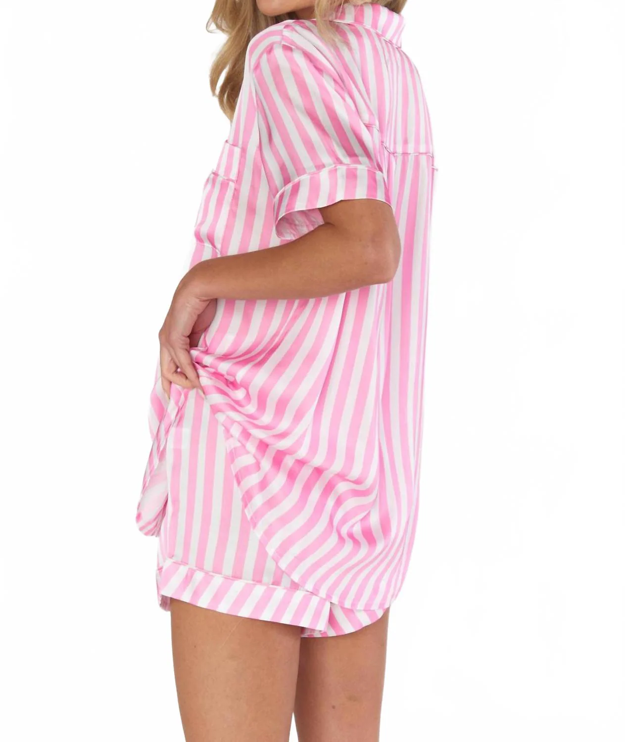 Slumber Pj Set In Pink Stripe Silky